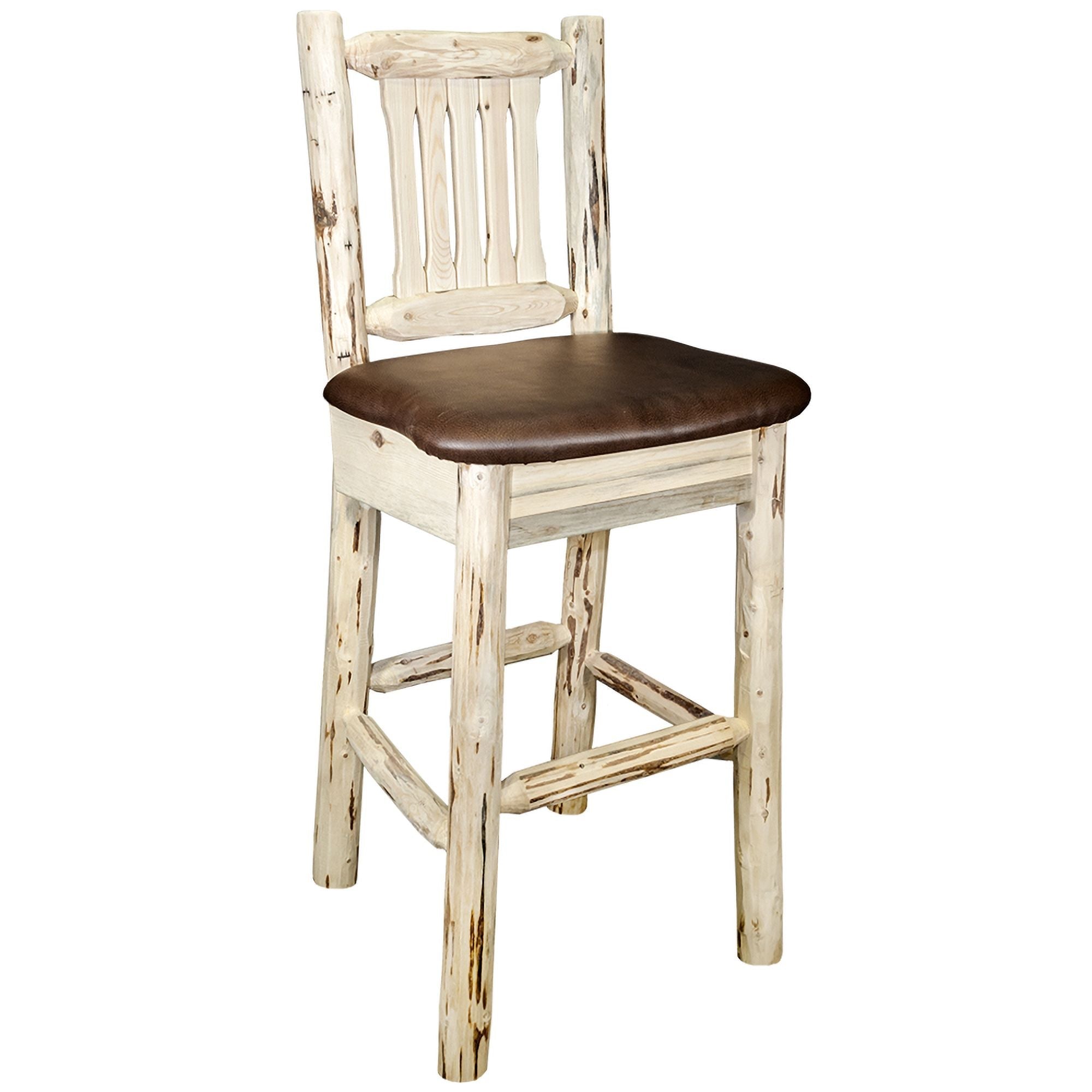 Montana Barstool with Upholstered Seat - Saddle Pattern Western Style Bar Stool for Kitchen Island, Breakfast Nook & Home Bar Decor