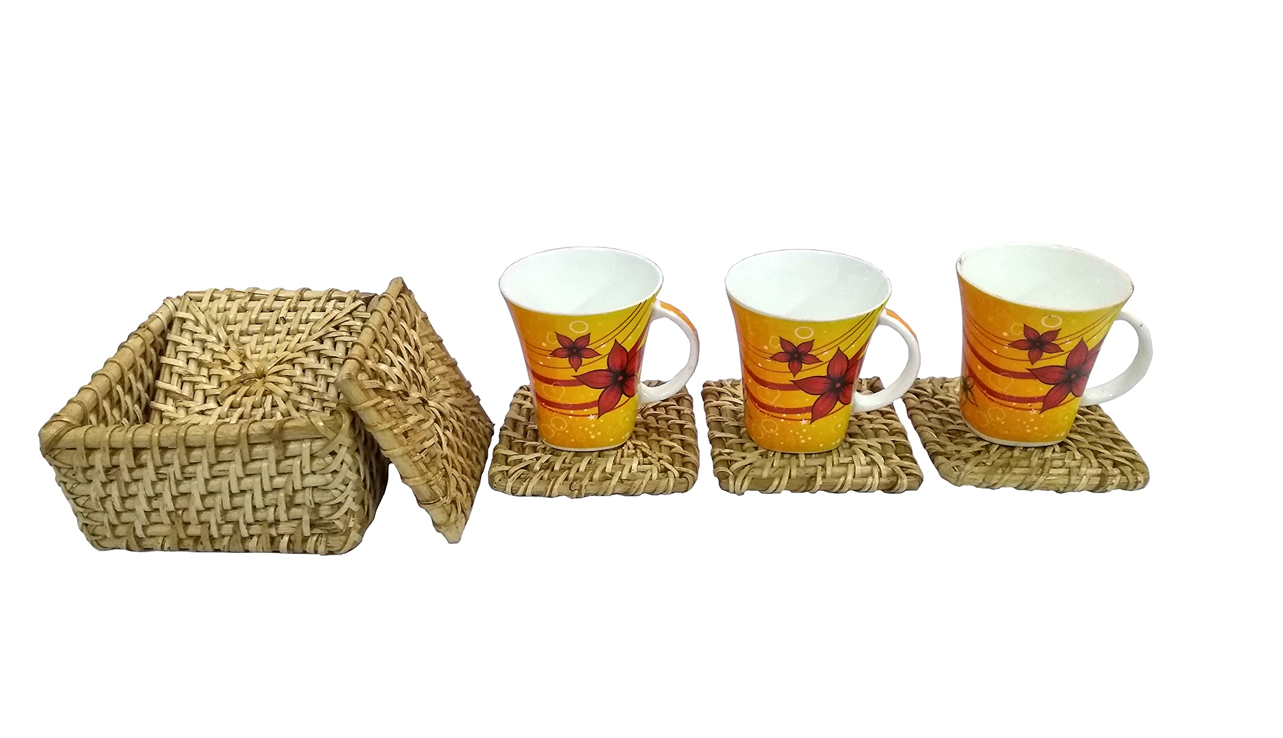 Handmade 6-Piece Natural Rattan Coasters Set - Eco-Friendly Cup & Glass Protectors, Heat-Resistant Table Mats for Hot Pots & Dishes (5 Inch) - Perfect for Dining Table, Coffee Table & Kitchen Decor (LHD-1218)