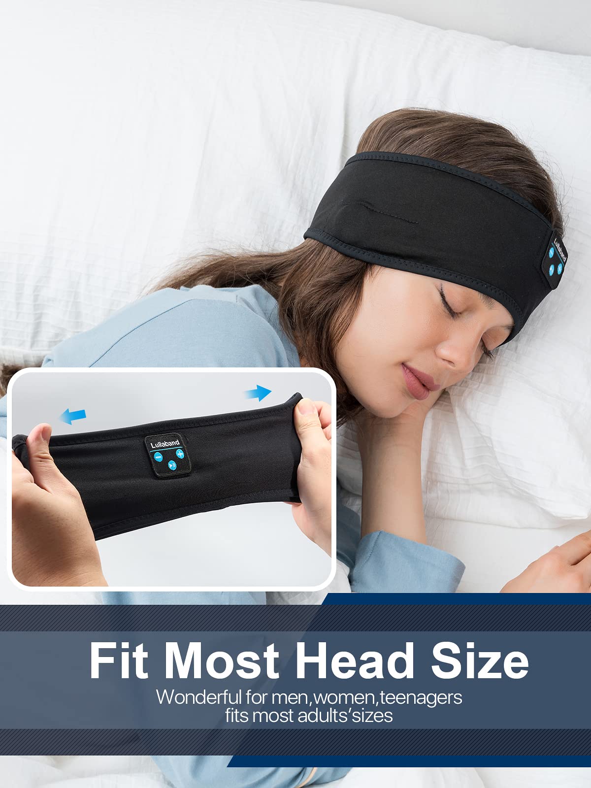 Wireless Bluetooth Sleep Headband with Built-in HD Stereo Headphones - 10-Hour Battery Life for Sleeping, Travel, Workout, Yoga & Meditation - Soft Comfortable Sleep Mask for Men & Women - Perfect Gift for Home, Office & Outdoor Activities (Dark Black)