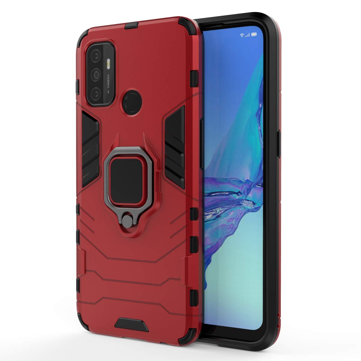 Magnetic Rotating Ring Holder Kickstand Case for OnePlus 8T - 360° Rotation, Car Mount Compatible, Shockproof Protective Cover (Red) - Perfect for Driving, Work, and Everyday Use