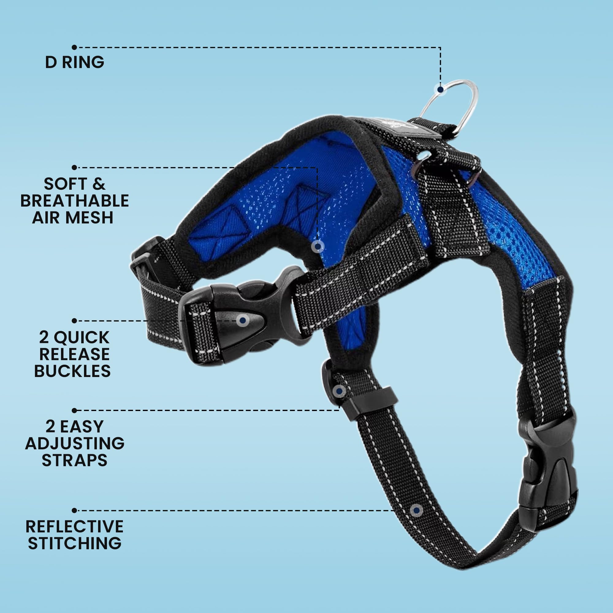 No Pull Reflective Adjustable Dog Harness with Handle - Comfortable Soft All-Weather Mesh Vest for Small Medium Large Dogs - Easy On Puppy Harness for Walking Running Hiking Training (Blue, X-Small)