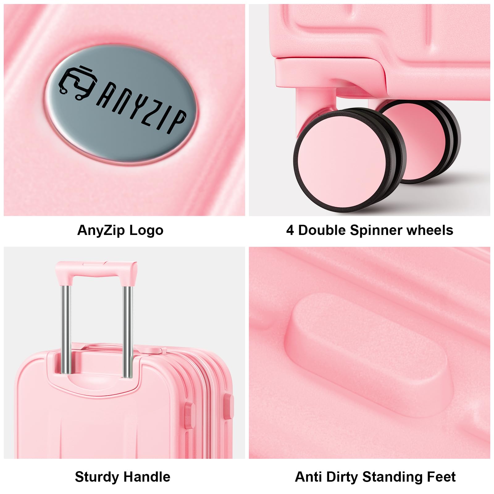 AnyZip 20 Inch Carry On Luggage - Airline Approved TSA Lock Lightweight Hard Shell Suitcase (22x14x9 Inches) with 360° Spinner Wheels - Perfect for Women & Kids Travel, Business Trips & Weekend Getaways (Pink ABS PC)