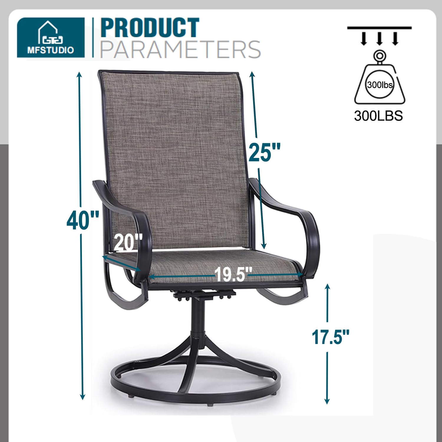 MFSTUDIO 4-Piece Outdoor Swivel Patio Dining Chairs Set with Breathable Textilene Fabric & Durable Metal Frame, Weather-Resistant Bistro Lawn Deck Furniture for Backyard, Garden, Poolside & Outdoor Dining
