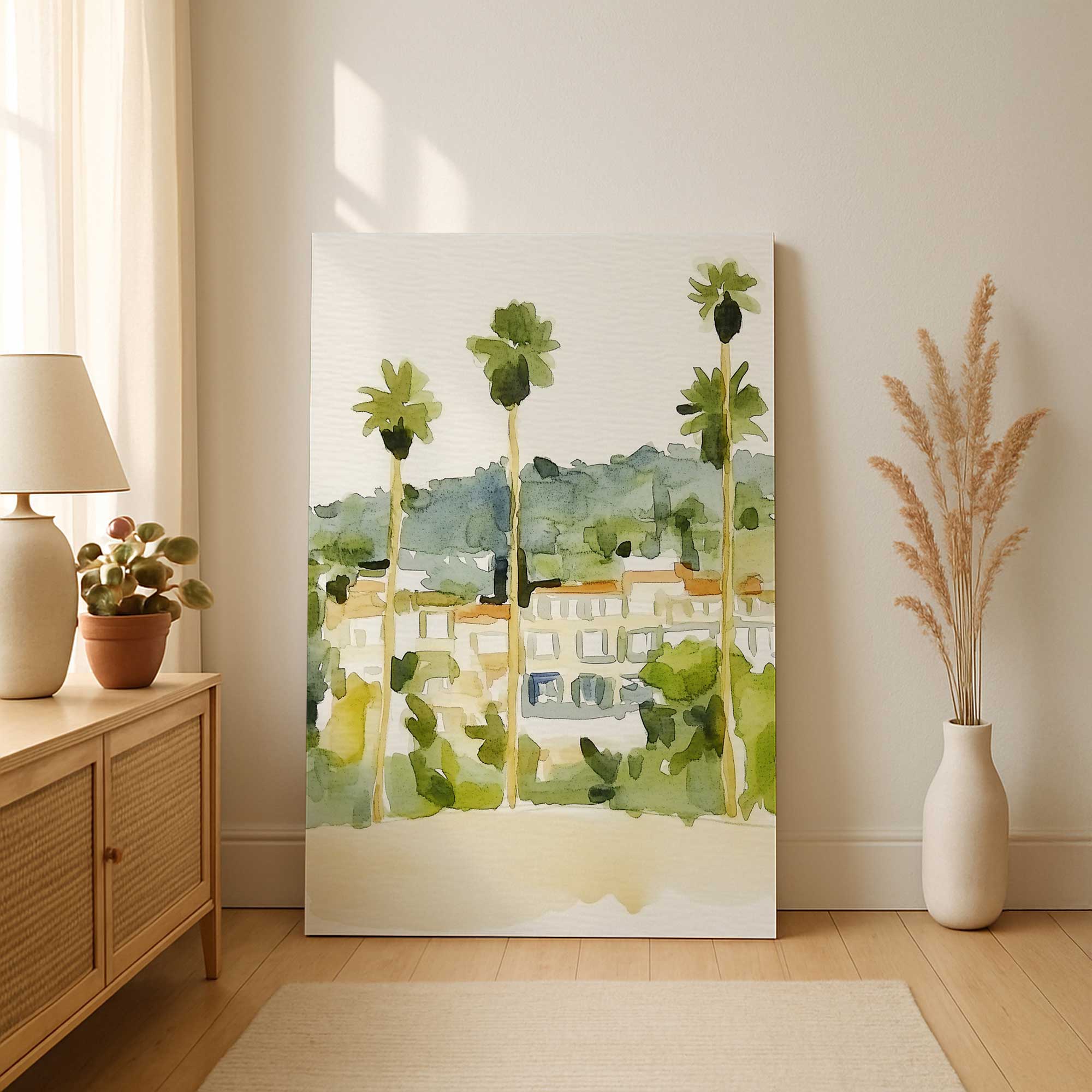 Desert Palms and Villas II Canvas Wall Art Print - Tropical Landscape Painting for Living Room, Bedroom & Office Decor