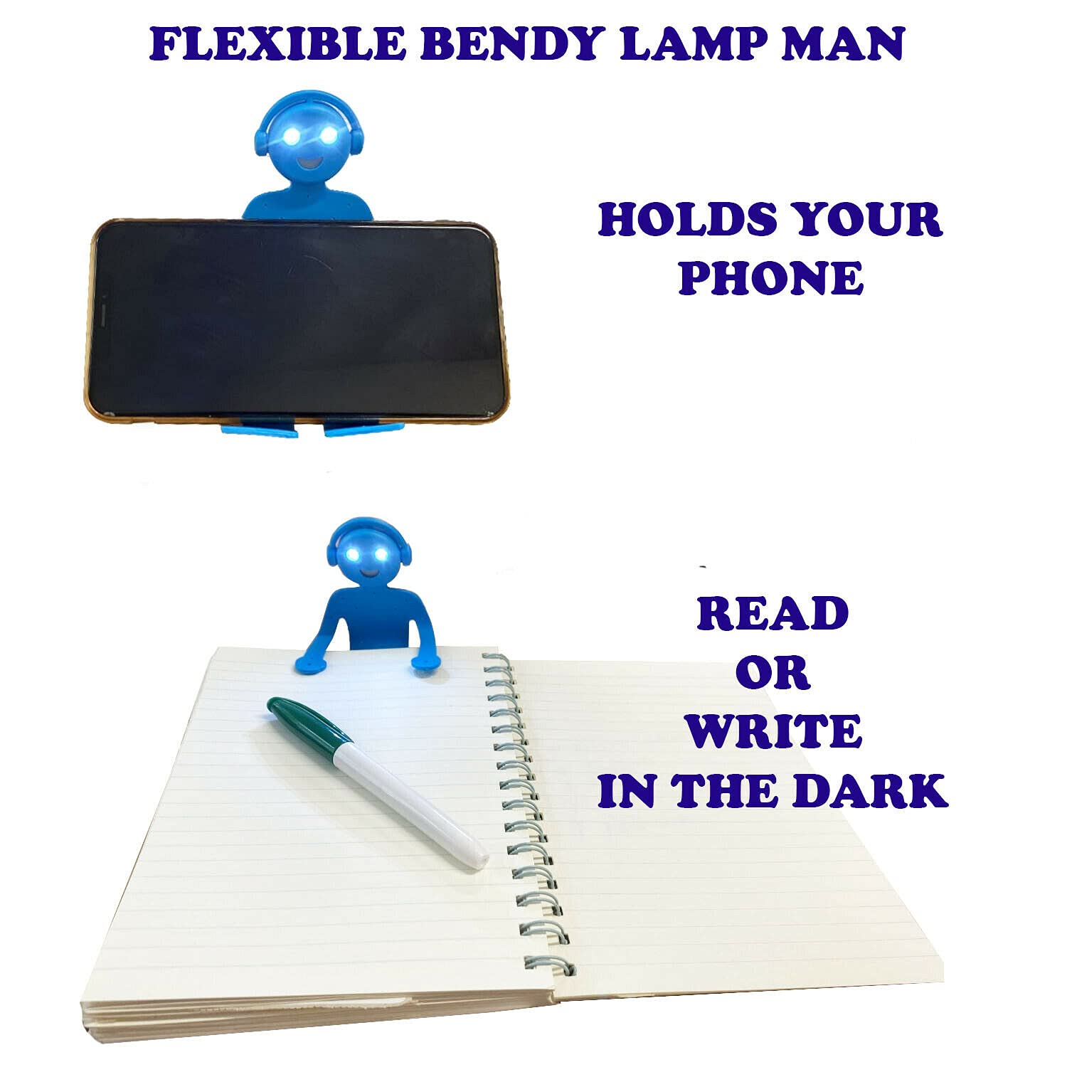 Flexible Novelty Reading Lamp with Portable Light Up Man - Adjustable Book Light for Study, Work, Repair & Crafts | Perfect Bookmark Holder & Desk Accessory (White) | Ideal for Night Reading, Office Use & DIY Projects