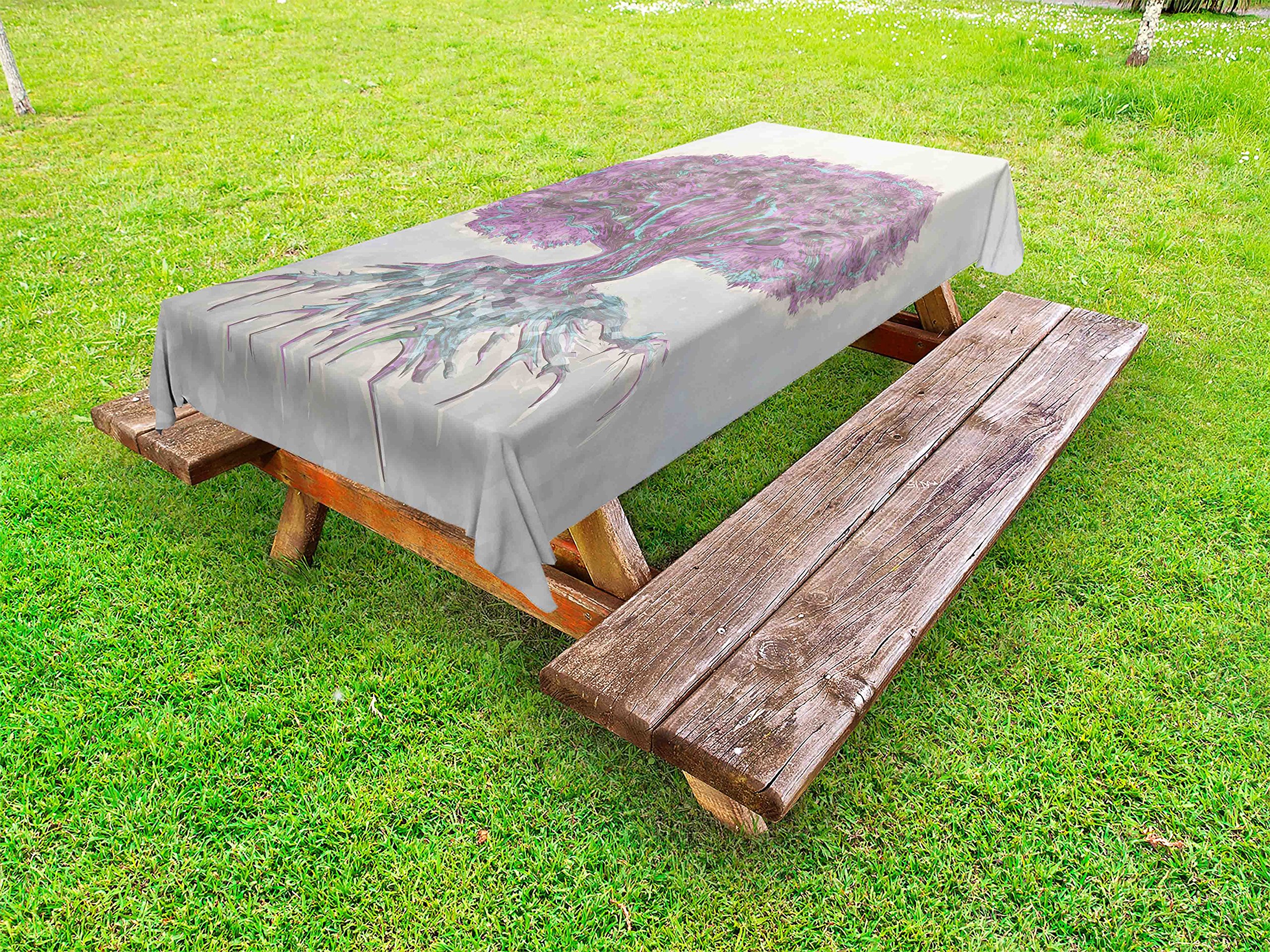 Ambesonne Tree of Life Watercolor Print Outdoor Tablecloth - Washable Picnic Table Cover 58x120 Inches, Grey Purple - Perfect for Garden Parties, BBQs, and Outdoor Dining Decor