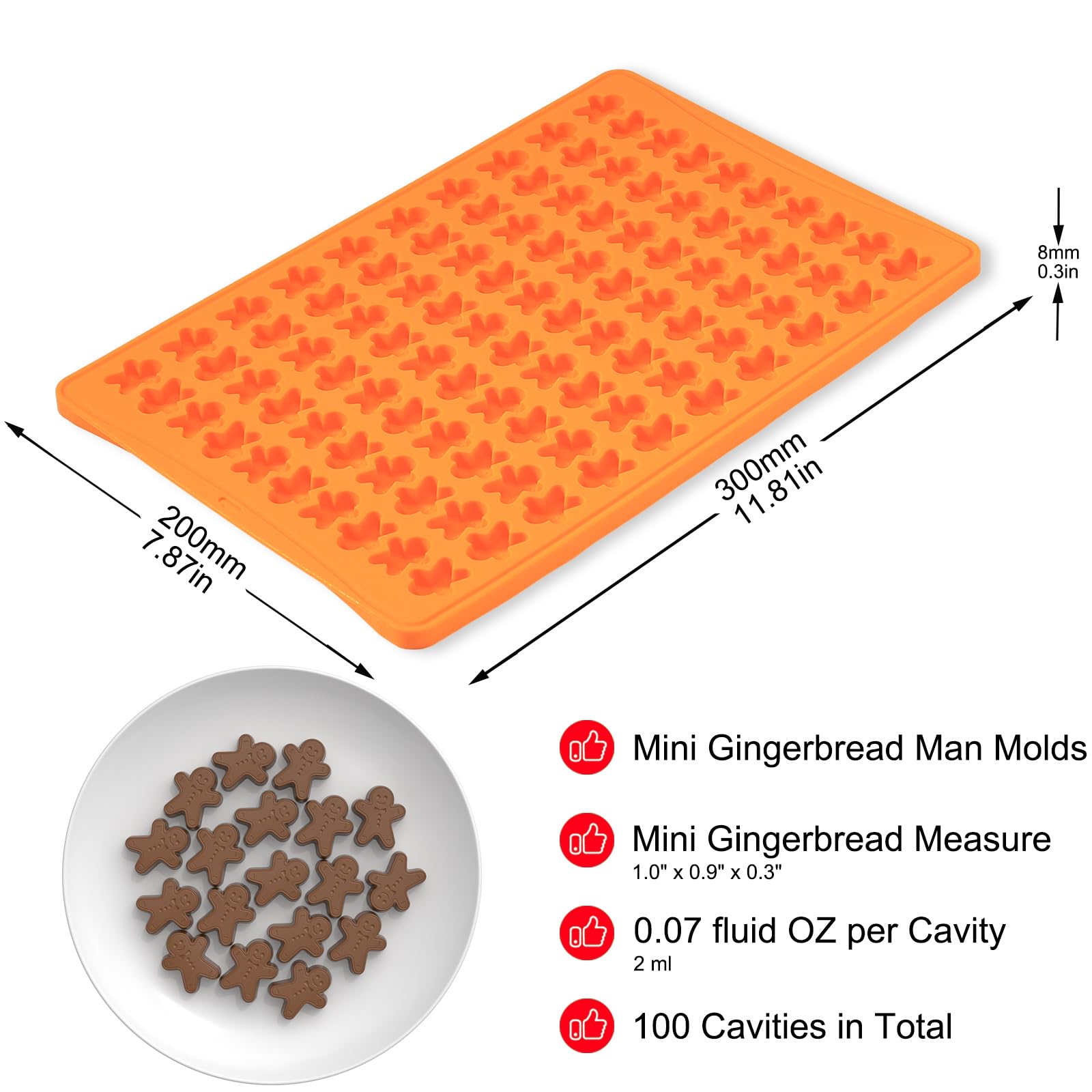 100-Cavity Mini Silicone Gingerbread Man Molds for Chocolate, Candy, Fondant, Gummy & Cookies - Christmas Baking Decorations with Scraper - Perfect for Holiday Treats, DIY Desserts & Party Favors