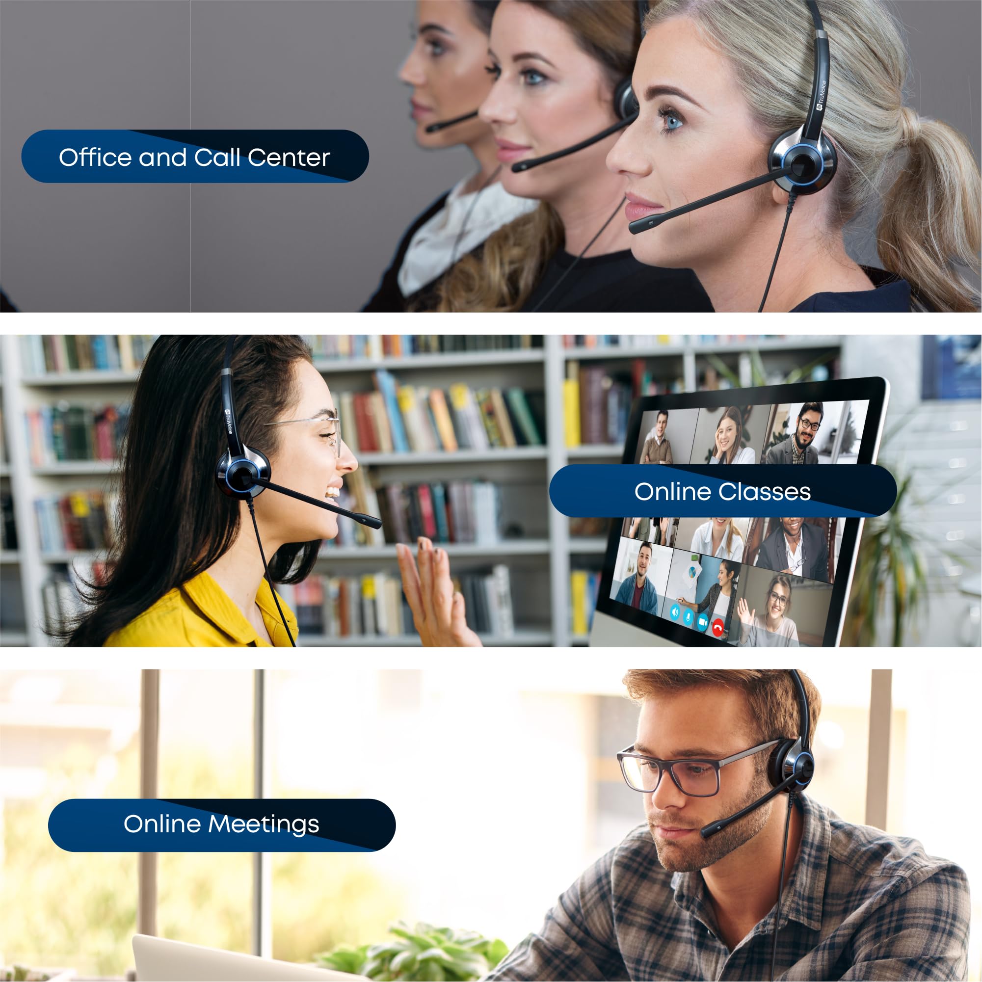 TruVoice HD-500 USB Premium Noise Canceling Headset with HD Speakers - Compatible with All VoIP Phone Systems - Perfect for Office, Call Center, Remote Work & Online Meetings