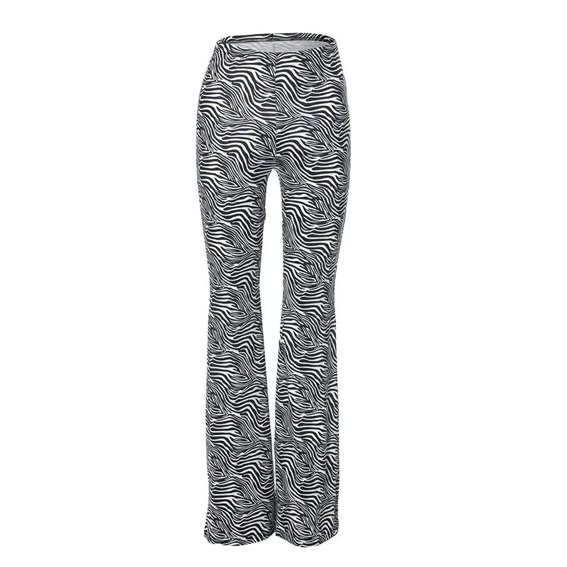 Trendy Black & White Zebra Striped Y2K High Waist Flare Pants for Women - 2024 Fall Streetwear Fashion | Perfect for Casual Outfits, Parties & Retro Style
