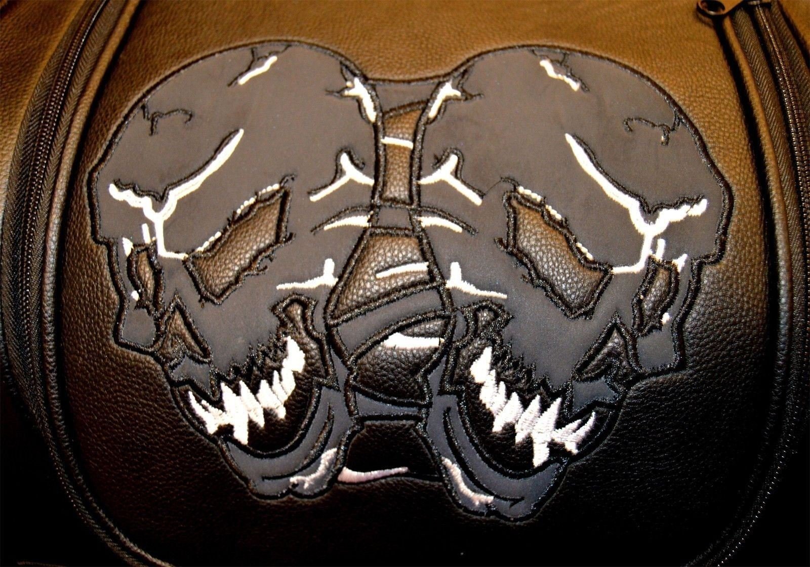 Durable PVC Skull Sissy Bar Travel Bag for Motorcycle & Motorbike - Black Luggage for Road Trips & Biker Adventures