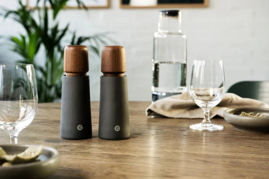 Premium Crush Grind Danish Stockholm Salt and Pepper Mill Set - Adjustable Ceramic Grinder for Gourmet Cooking, Kitchen & Dining Table Use