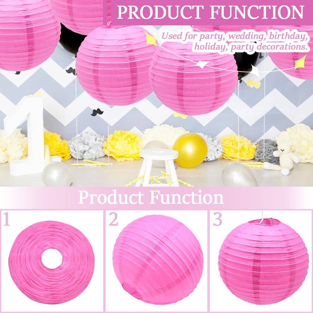 6 Pcs 12-Inch Rose Paper Lanterns - Chinese Japanese Round Hanging Decorations for Halloween, Wedding, Birthday Party, Home & Garden Decor - Perfect for Indoor/Outdoor Events & Asian-Themed Celebrations