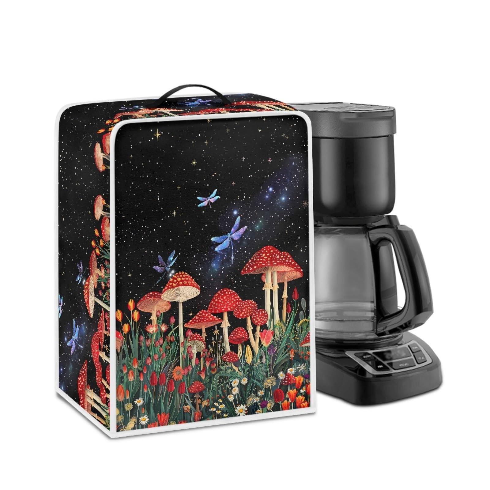 GLENLCWE Red Mushroom Dragonfly Sky Coffee Maker Dust Cover - Universal Fit Waterproof Appliance Protector for Keurig, Nespresso & Drip Machines | Perfect for Home, Kitchen, Office & Garage Use