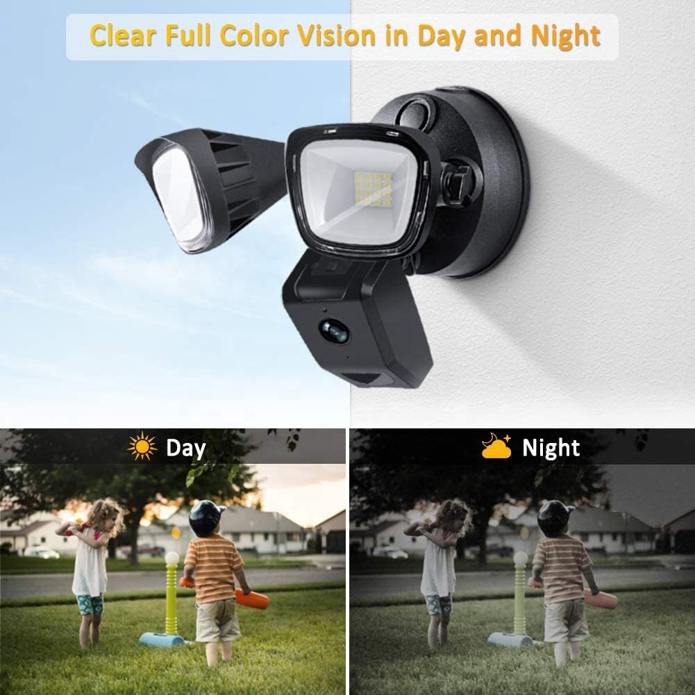 Wireless Outdoor Security Camera with Motion Detection & LED Floodlights - 1080p HD, Night Vision, Weatherproof, Real-Time Alerts, Wide Angle View for Home Protection (Black) - Perfect for Garage, Backyard, and Front Door Surveillance