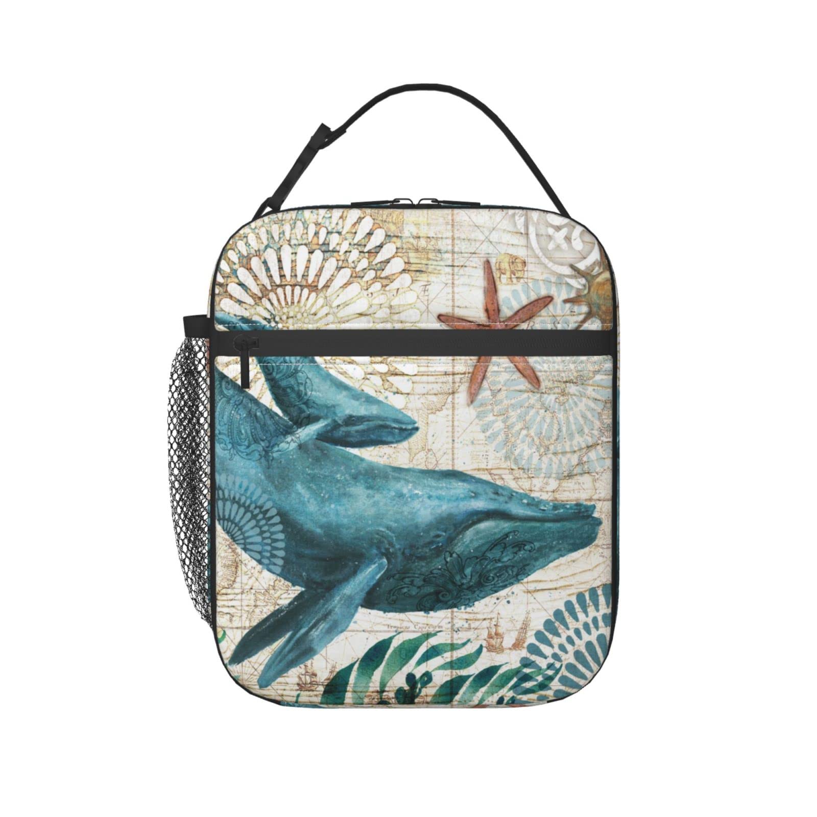 Whale Ocean Animal Insulated Lunch Bag - Reusable Large Capacity Meal Tote with Detachable Handle for Women, Men, Kids | Perfect for School, Work, Picnics & Beach Outings