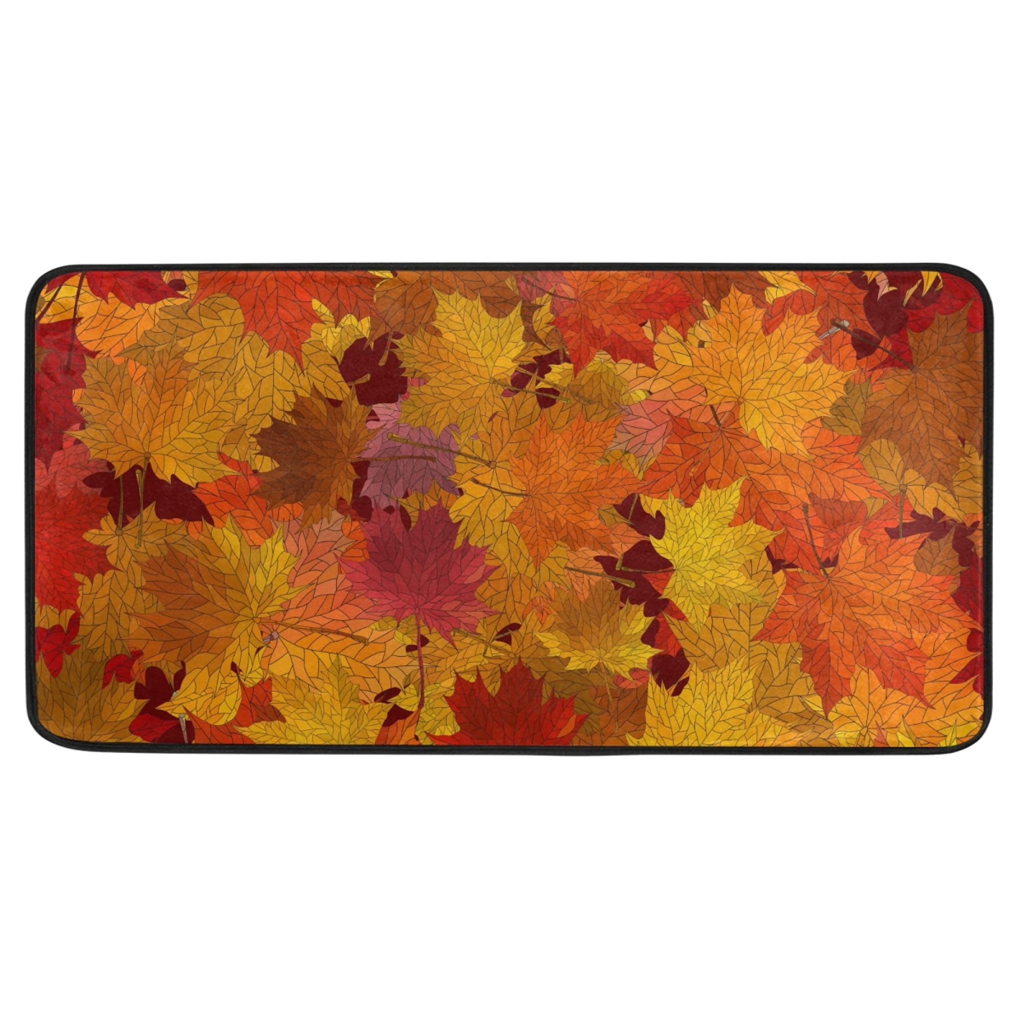 Non-Slip Thanksgiving Kitchen Rug Runner - 39x20in Maple Leaf Pattern Polyester Floor Mat for Kitchen, Living Room, Bathroom & Entryway | Fall Home Decor & Holiday Doormat