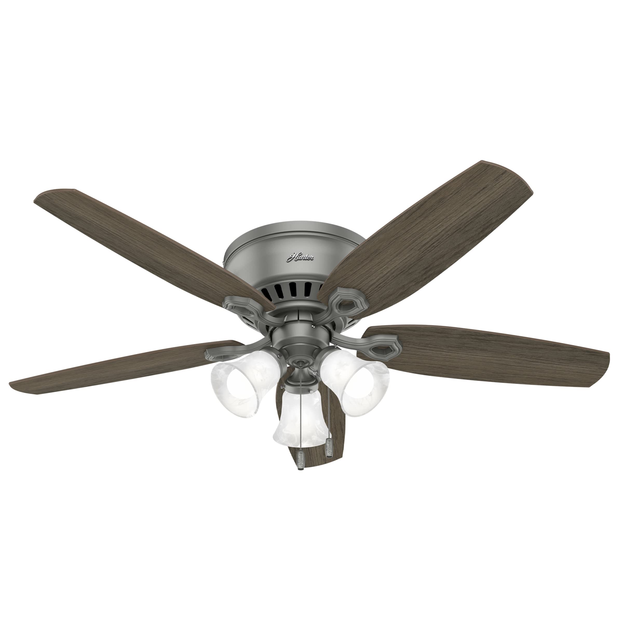 Hunter Fan Company 51113 52-Inch Low Profile Ceiling Fan with LED Light Kit - Matte Silver Finish - Pull Chain Control - Perfect for Bedrooms, Living Rooms & Home Offices