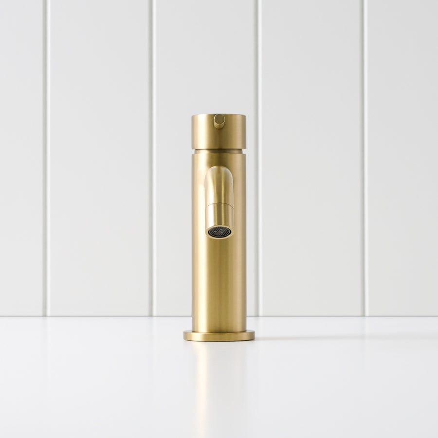 Sydney Short Basin Mixer in Brushed Brass - Modern Bathroom Faucet for Vanity Sinks, Powder Rooms & Guest Baths