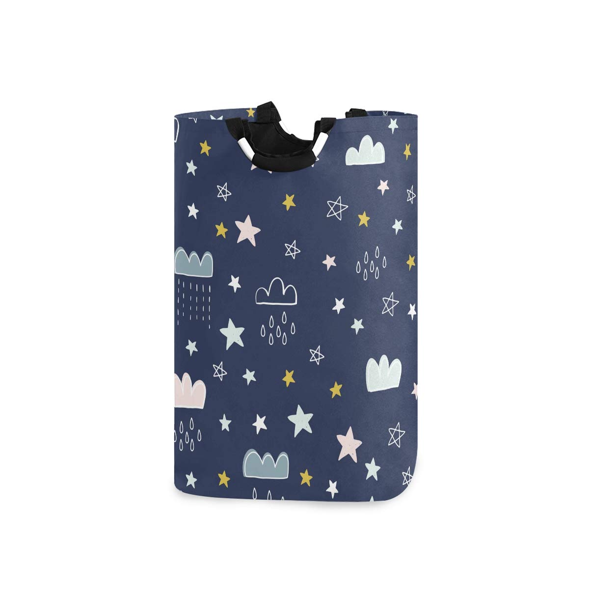 Vikko Foldable Kids Laundry Basket - Cute Star Cloud Moon Design, Blue Clothes Hamper Organizer for Toys, Books & Bedroom Storage | Perfect for Nursery, Playroom & Dorm Organization