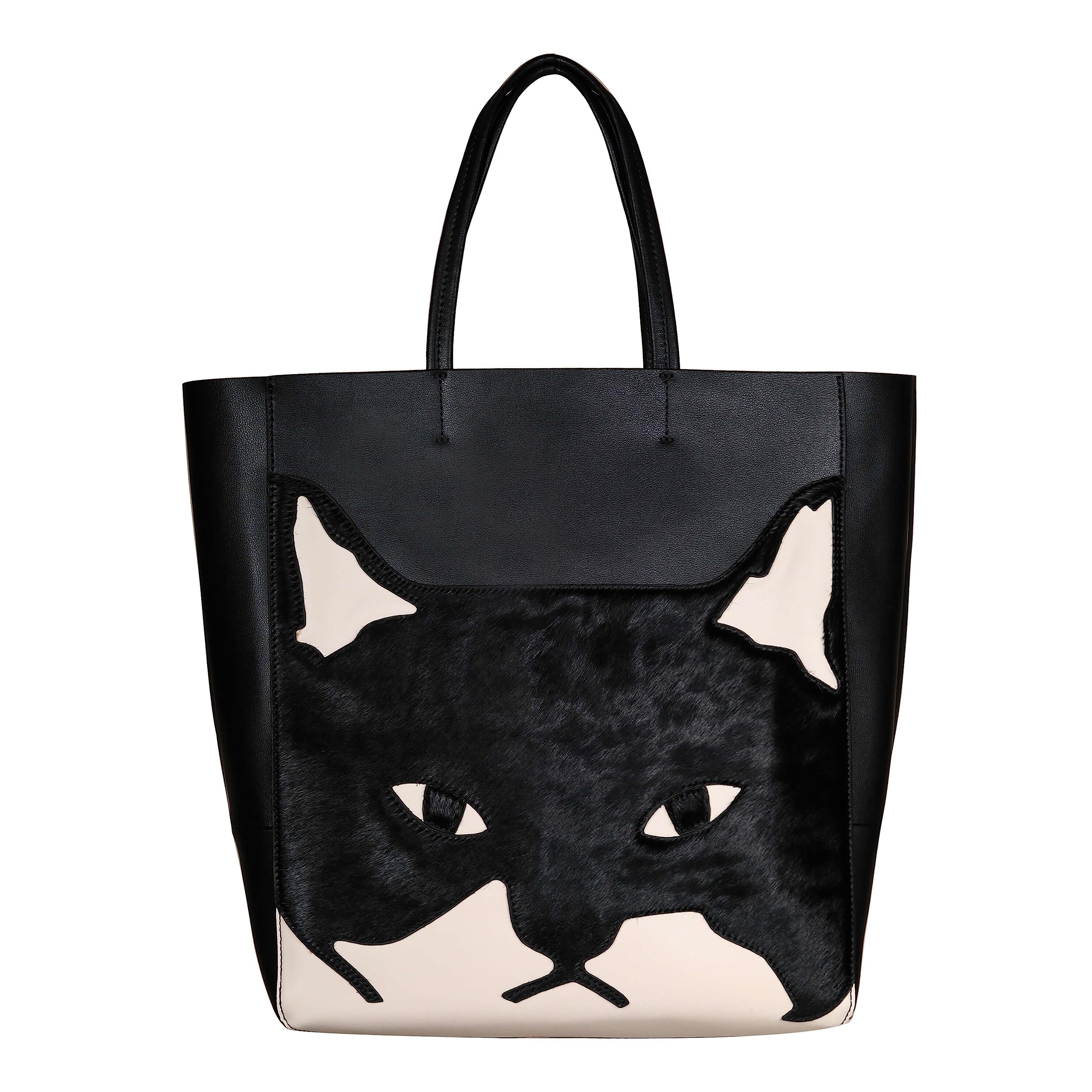 Stylish S.Leaf Cat Lover Tote Bag for Women - Premium Cow Leather & Black Horsehair Shoulder Bag - Perfect Gift for Cat Owners - Ideal for Work, Shopping & Casual Outings