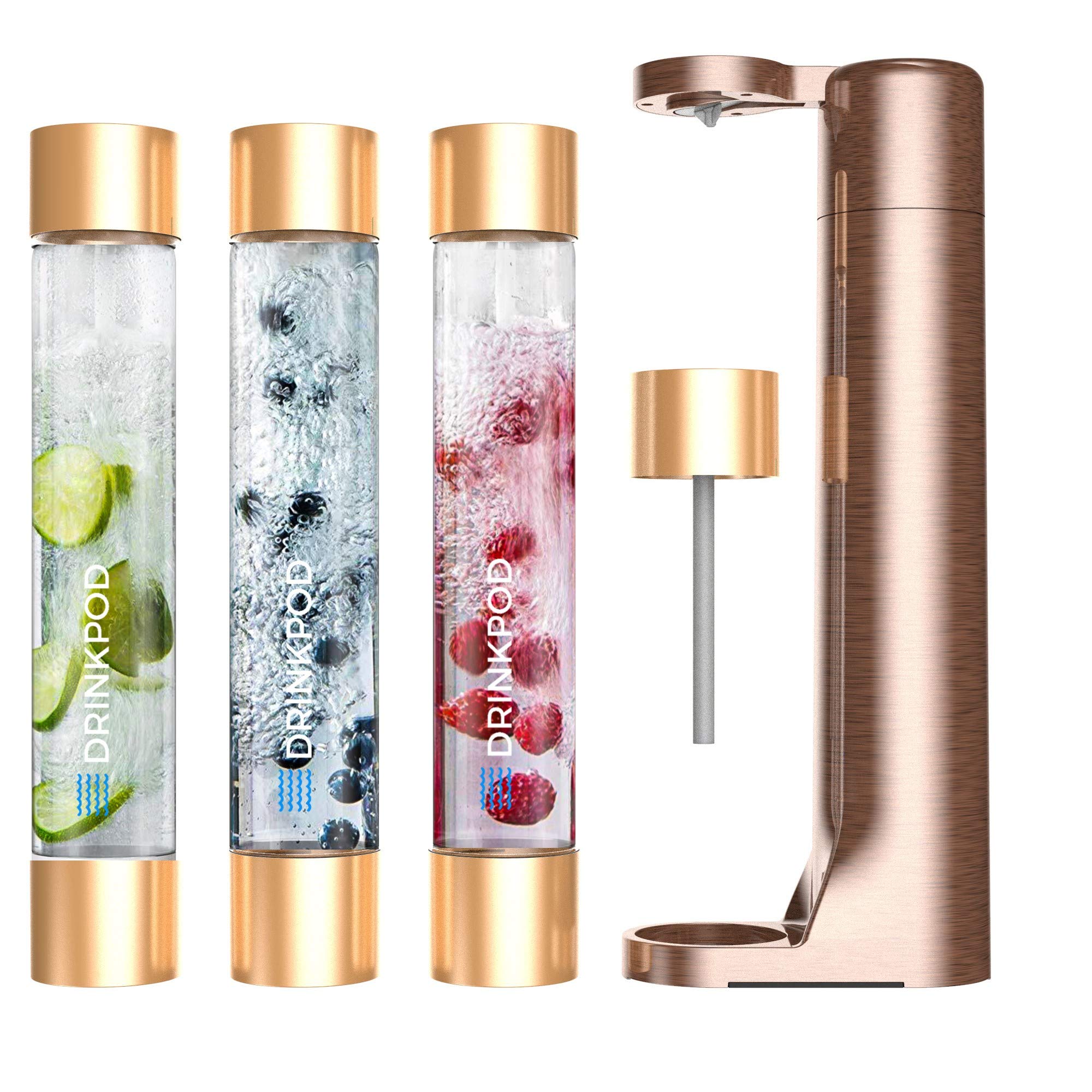 Fizzpod Home Soda Maker Machine - Create Sparkling Carbonated Water, Juice, Cocktails & More | Includes 3x 1L Bottles, 2 CO2 Cylinders, Caps & Manual | Perfect for Homemade Drinks, Parties & Healthy Hydration (Cognac Color + 2 CO2 Cylinders)