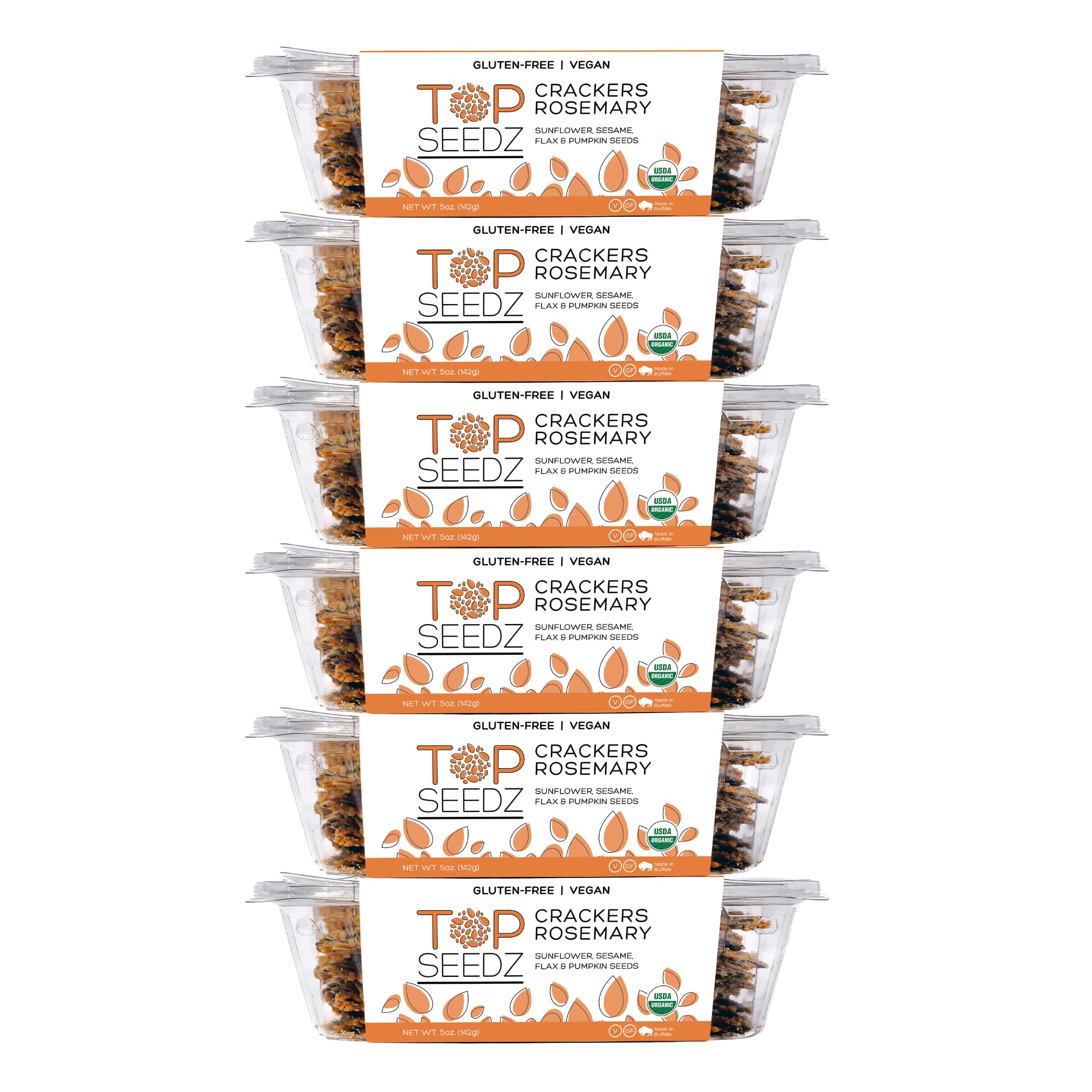 Top Seedz Certified Organic Gluten Free Rosemary Seed Crackers - 6-Pack (5oz) | Vegan, Plant-Based Protein Snacks with Sunflower, Flax, Sesame & Pumpkin Seeds | Perfect for Healthy Snacking, Lunchboxes & Keto Diets
