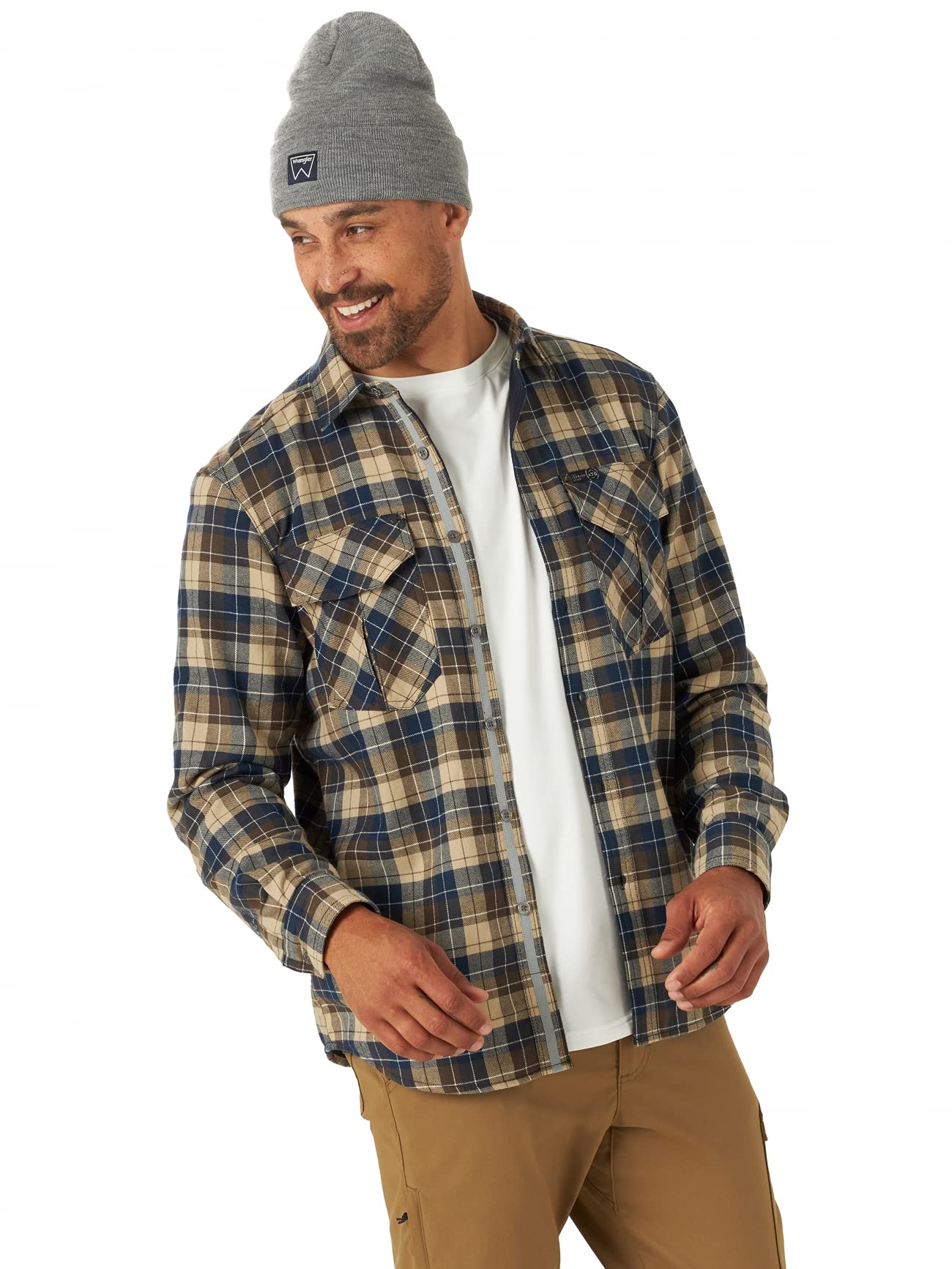 Wrangler Men's Thermal Lined Flannel Shirt - Warm Winter Plaid Shirt for Outdoor Work, Hunting & Casual Wear