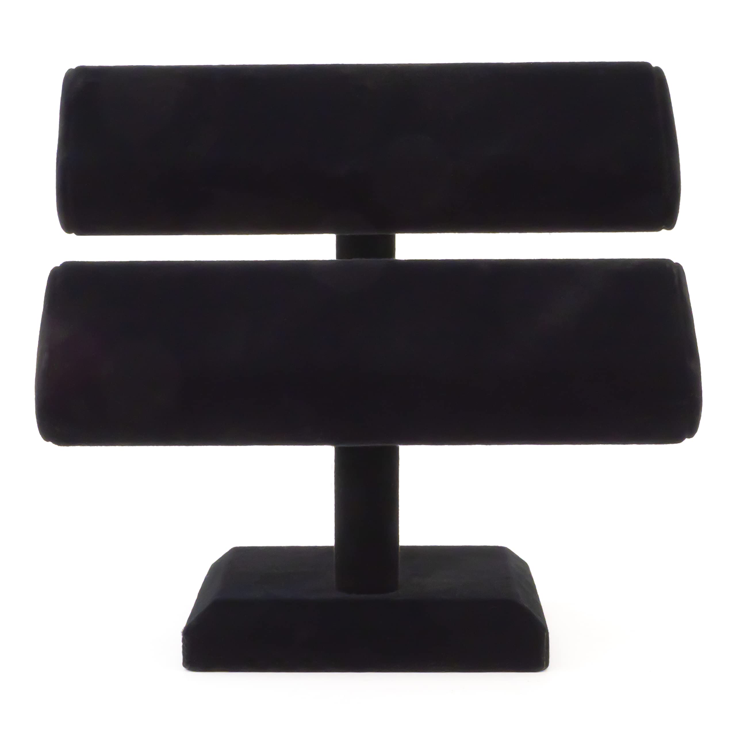 Black Velvet Double T-Bar Jewelry Display Stand for Bracelets, Necklaces, Watches & Bangles - Elegant Jewelry Organizer for Retail Stores, Boutiques & Home Decor (1-Pack, Black)