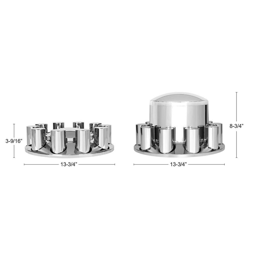 United Pacific 10317 Chrome Dome Axle Hub Cover Kit with 33mm Thread-On Cylinder Nut Cover - Heavy Duty Truck & Trailer Wheel Protection Accessory