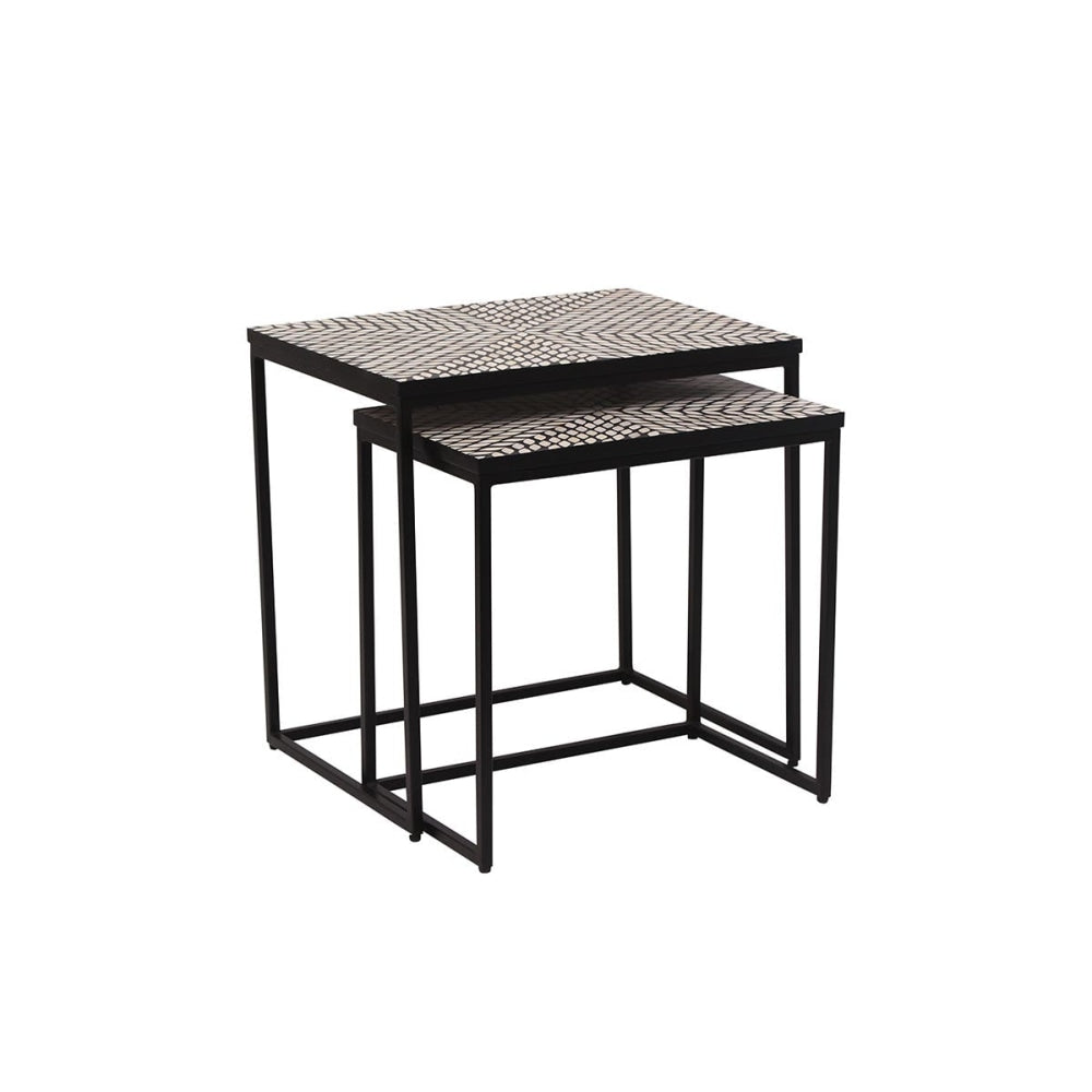 Burst Bone Inlay Rectangle Nesting Side Table - End Table Set with Handcrafted Design for Living Room, Bedroom & Office Decor - Perfect for Coffee Table, Nightstand or Accent Furniture