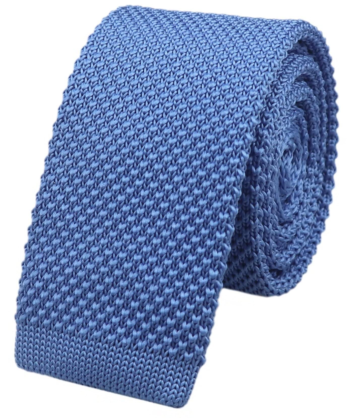 Vizakiss Men's Solid Color Skinny Knit Tie - Slim Formal Cotton Necktie with Flat Bottom for Business, Office, Wedding & Special Occasions
