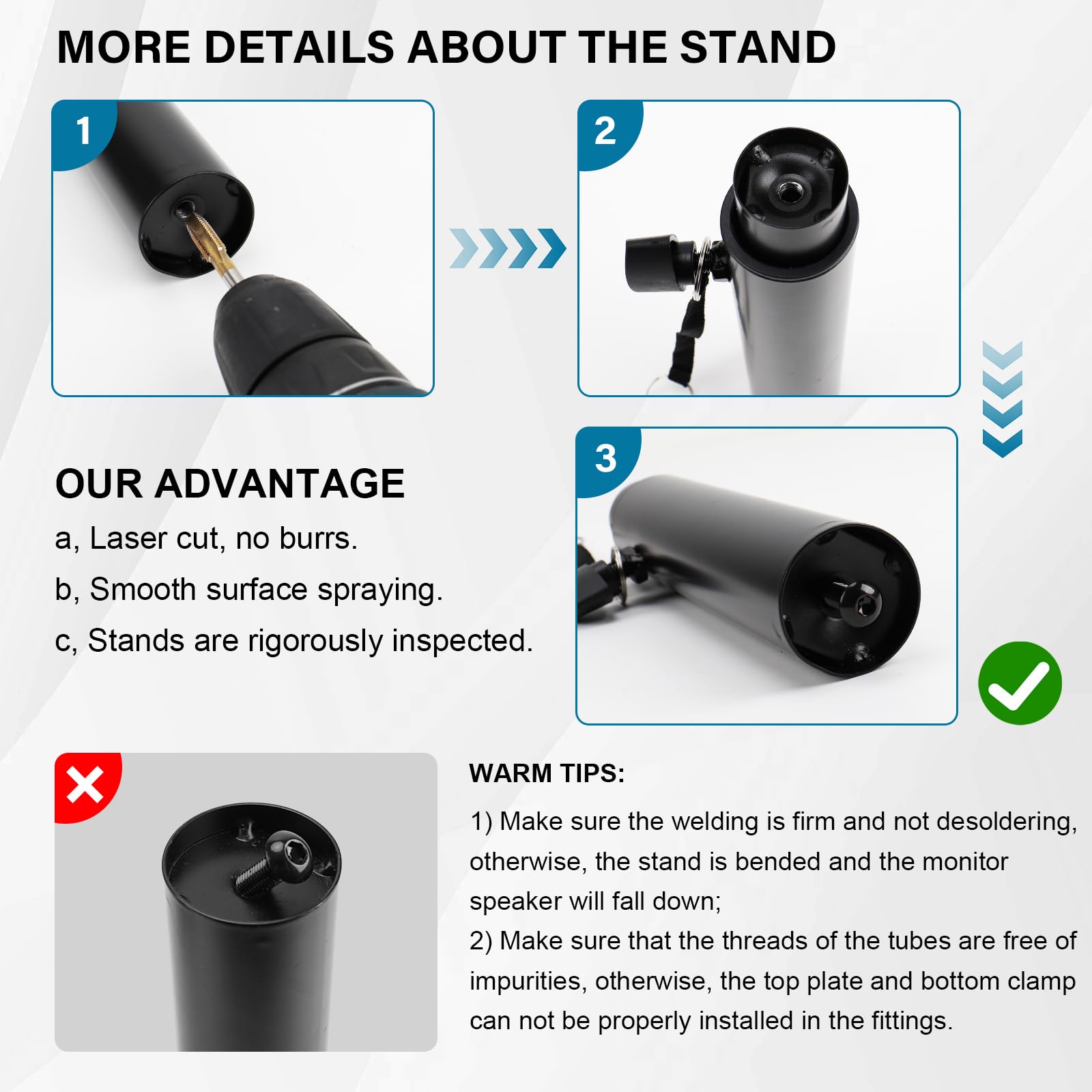 2 Pack Studio Monitor Stands - Heavy Duty Desktop Clamp Speaker Mounts with Anti-Vibration Pads for Music Production, Gaming & Home Theater (Wall/Desk Mountable)