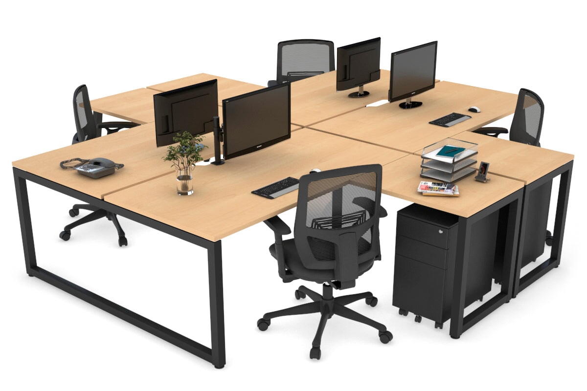 Quadro Loop Legs 4-Person Corner Workstation Desk - 1600L x 1800W with Cable Management Scallop | Office Furniture for Collaborative Workspaces & Team Meetings