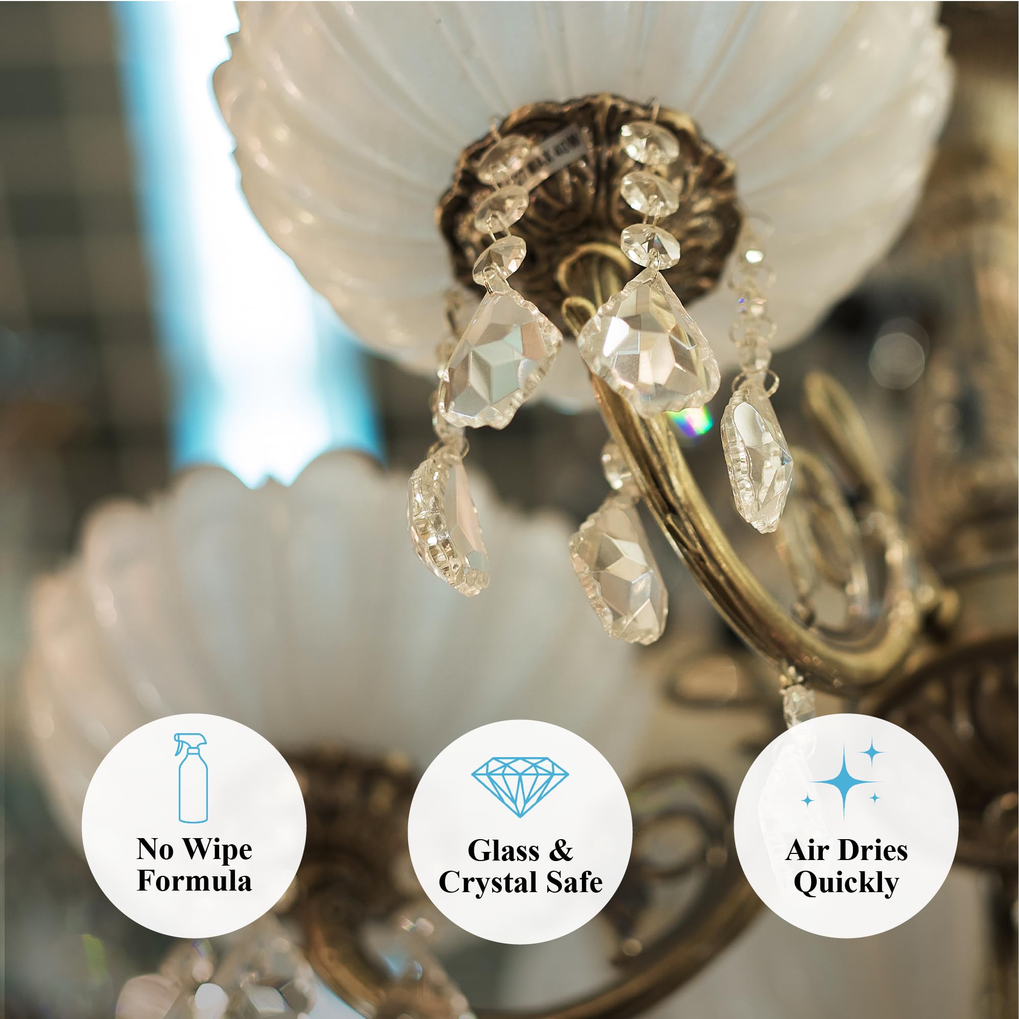 Hagerty No-Wipe Chandelier Cleaner - Drip & Dry Formula for Sparkling Glass & Crystal Fixtures - Long Reach Spray Up to 25 Feet - USA Made & Kosher Certified - Perfect for Dining Rooms, Entryways & Luxury Home Decor