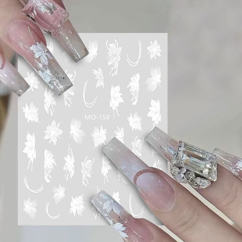 3D White Floral Nail Stickers - Elegant Hand-Painted Nail Art Decals for Women | Perfect for Weddings, Parties & Special Occasions