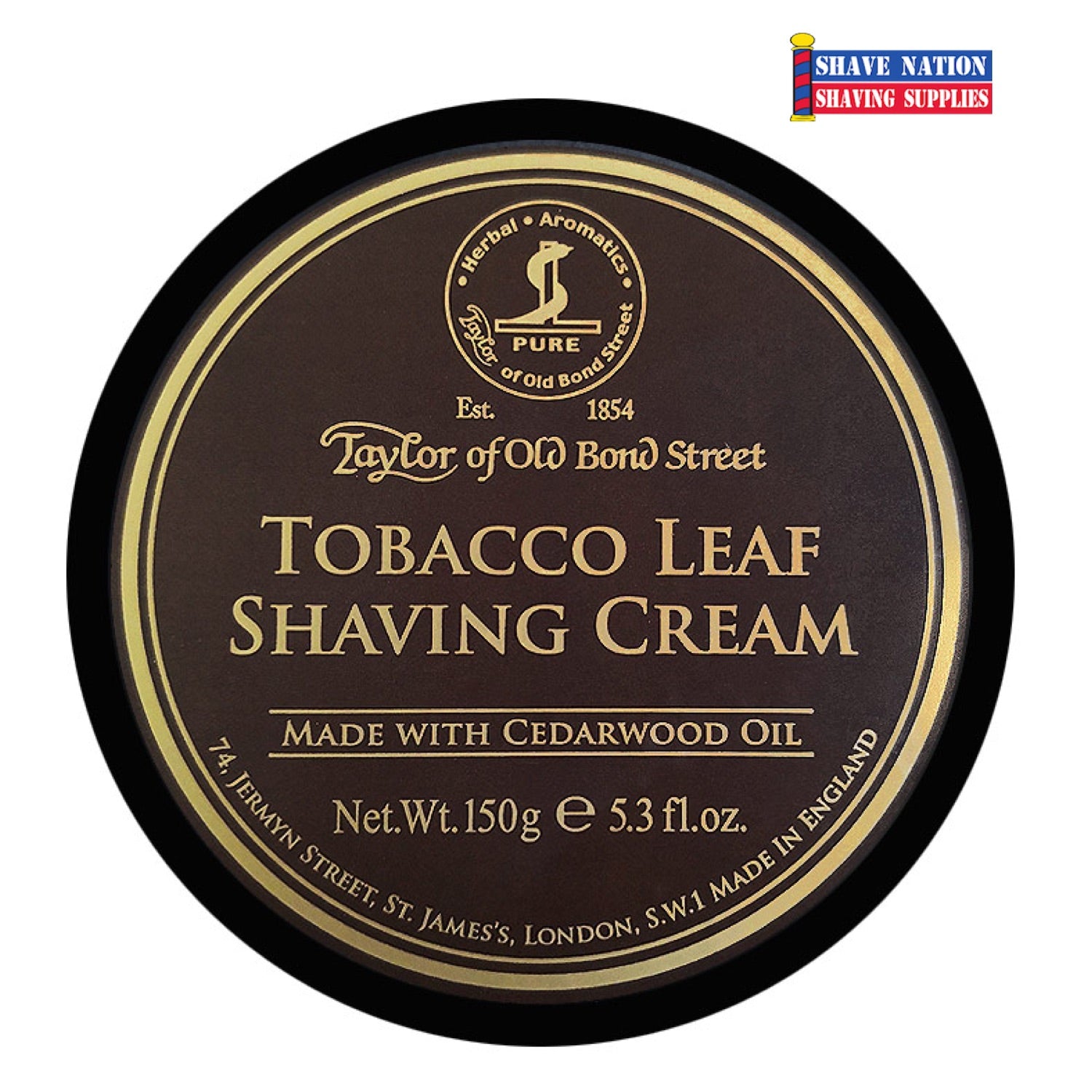 Taylor of Old Bond Street Tobacco Leaf Shaving Cream Jar - Luxury Wet Shaving Cream for Men, Classic Tobacco Scent, Moisturizing & Protective Lather - Perfect for Traditional Shaving & Grooming Rituals