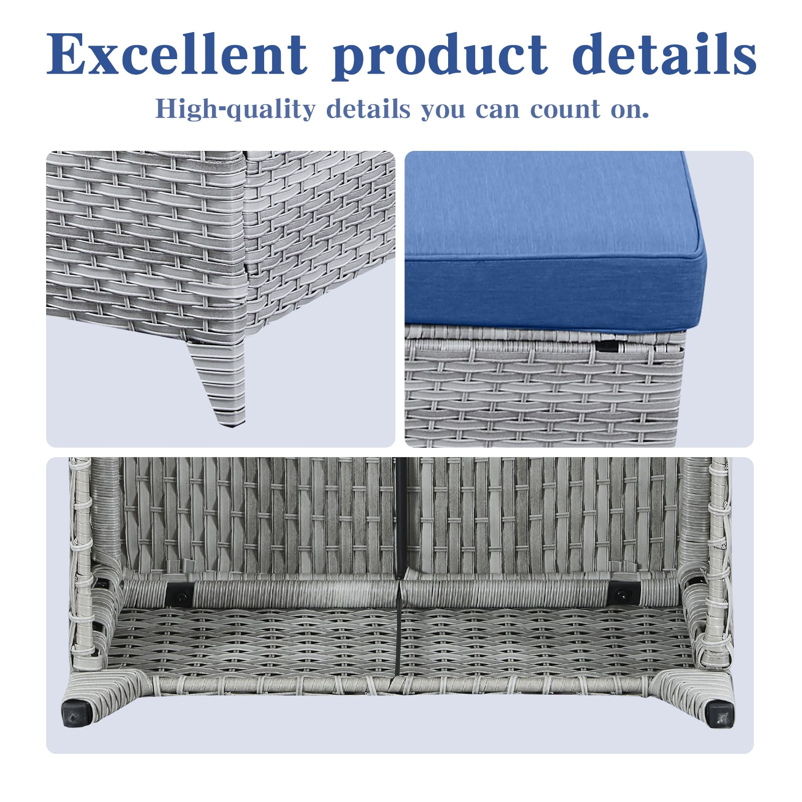 Outdoor Patio Furniture Ottoman Set of 2 - All-Weather Wicker Rattan Footstool with Soft Cushions - Perfect for Garden, Poolside, Deck & Backyard Relaxation
