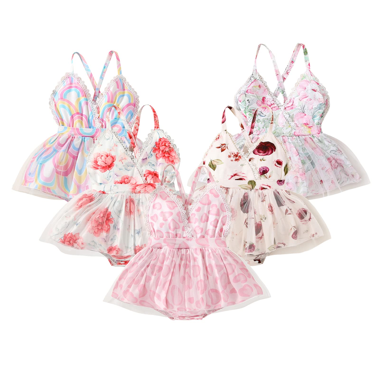 Newborn Baby Girl Floral Romper with Lace Trim & Straps - Cute Tutu Dress Bodysuit for Summer Outfits | Perfect for Photoshoots, Parties & Special Occasions