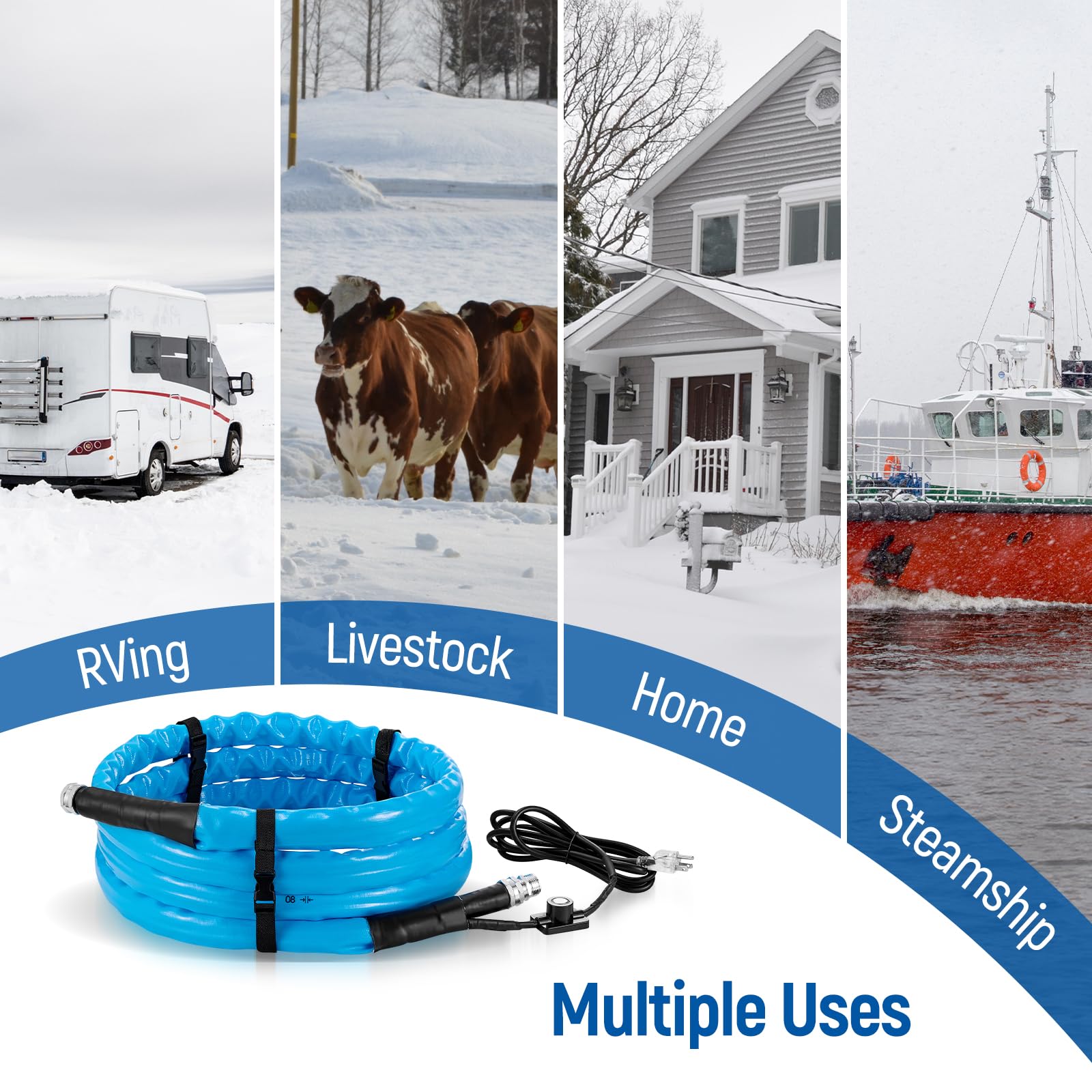 60FT Heated RV Water Hose - 45℉ Anti-Freeze Electric Heated Garden Hose for Campers & RVs | Winter-Proof Drinking Water Supply for Outdoor Adventures, Snowbird Travel & Cold Weather Camping