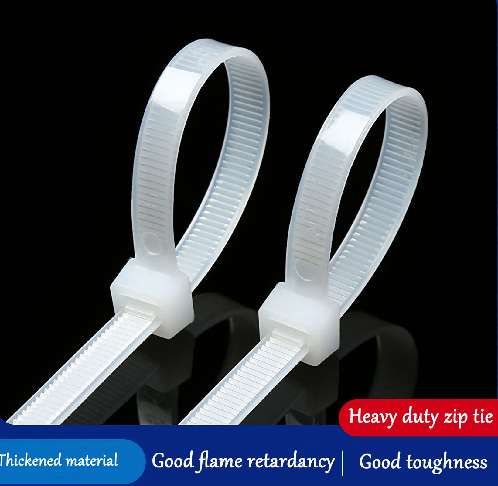 Heavy Duty 18-Inch White Cable Ties - 60 Pack with 120 lbs Tensile Strength for Outdoor, Electrical, and Industrial Use - Secure Wires, Bundles, and Pipes