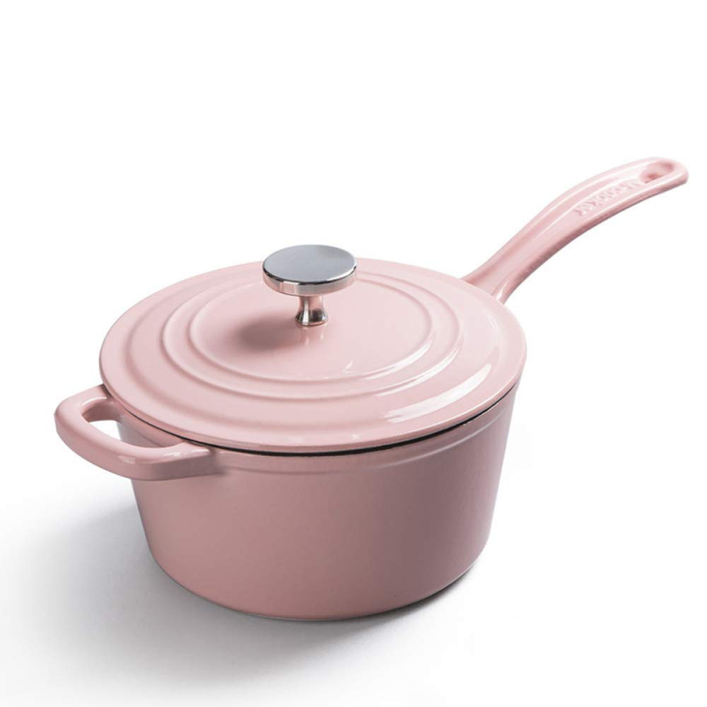Enameled Cast Iron Milk Pot - Non-Stick Saucepan & Baby Food Pan for Gas/Induction Cooktops - Pink | Perfect for Heating Milk, Cooking Baby Food & Making Noodles