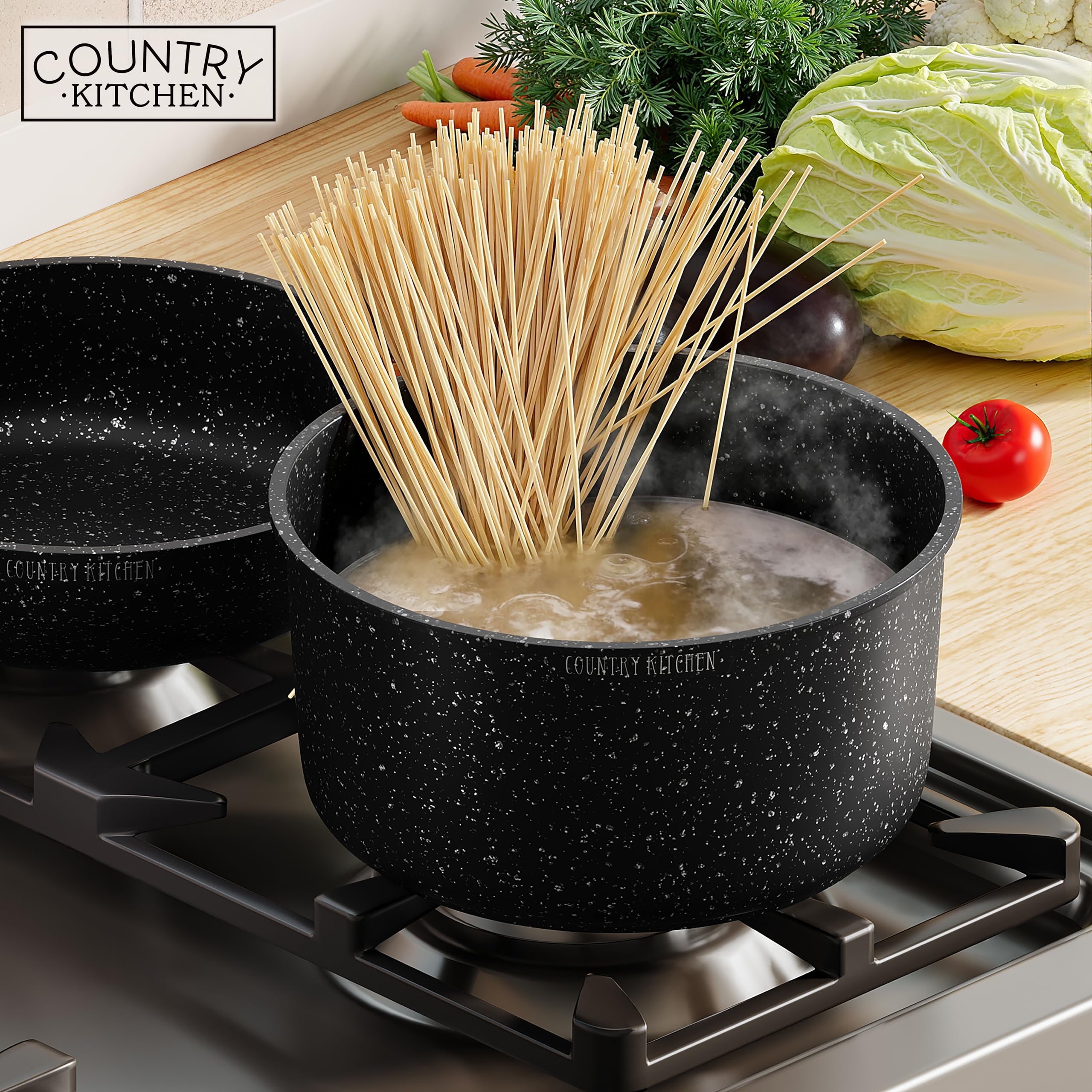 **Premium Country Kitchen Cookware Set with Removable Handle - Oven & RV Safe Nonstick Pots and Pans Set in Black - Ideal for Home Cooking, Camping & RV Travel**