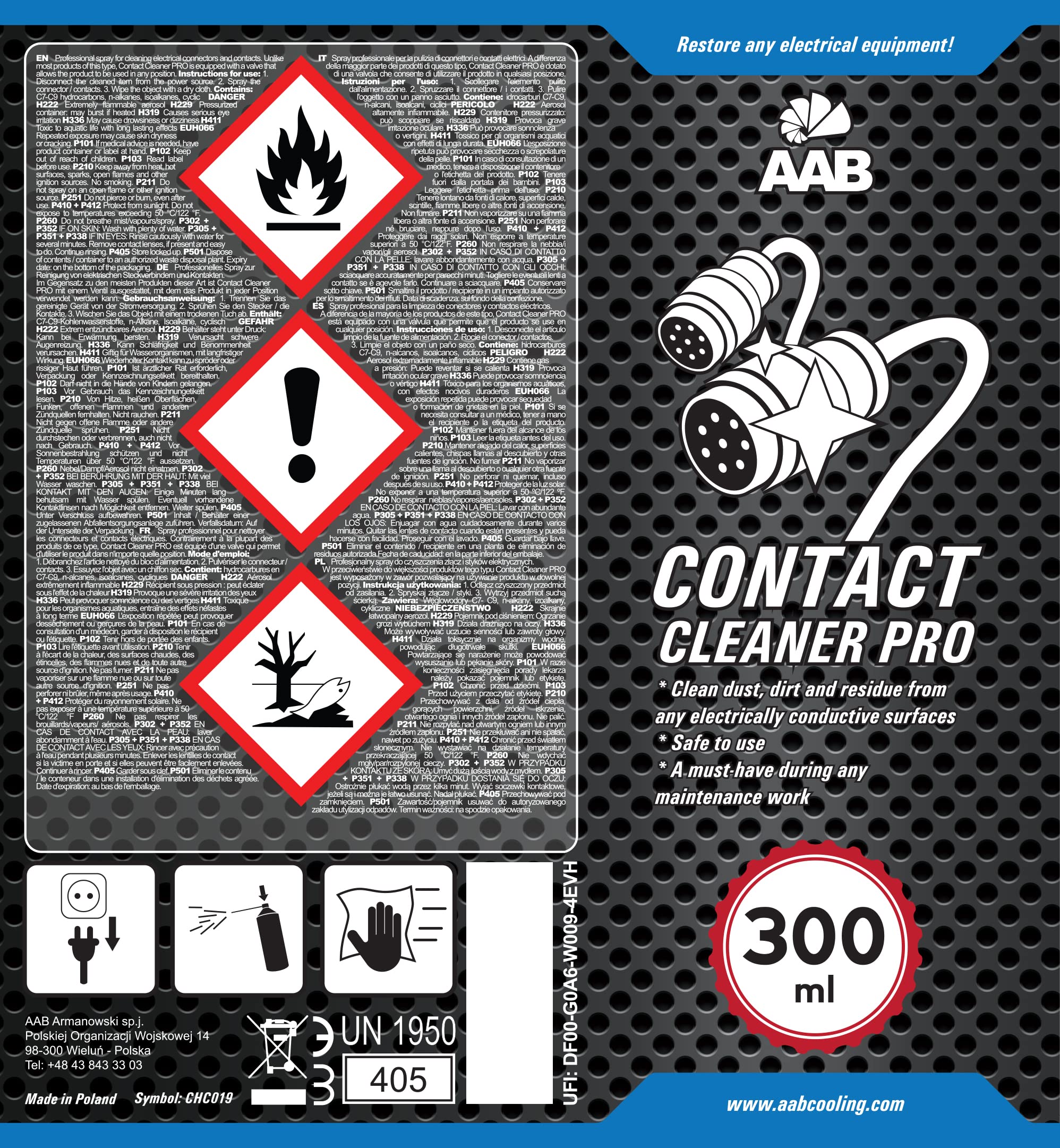 AABCOOLING Professional Contact Cleaner Spray 300ml - Fast Drying Electronic Cleaner for Electrical Contacts, Circuit Boards, Automotive Parts - Ideal for Electronics, Cars, and Home Appliances Maintenance