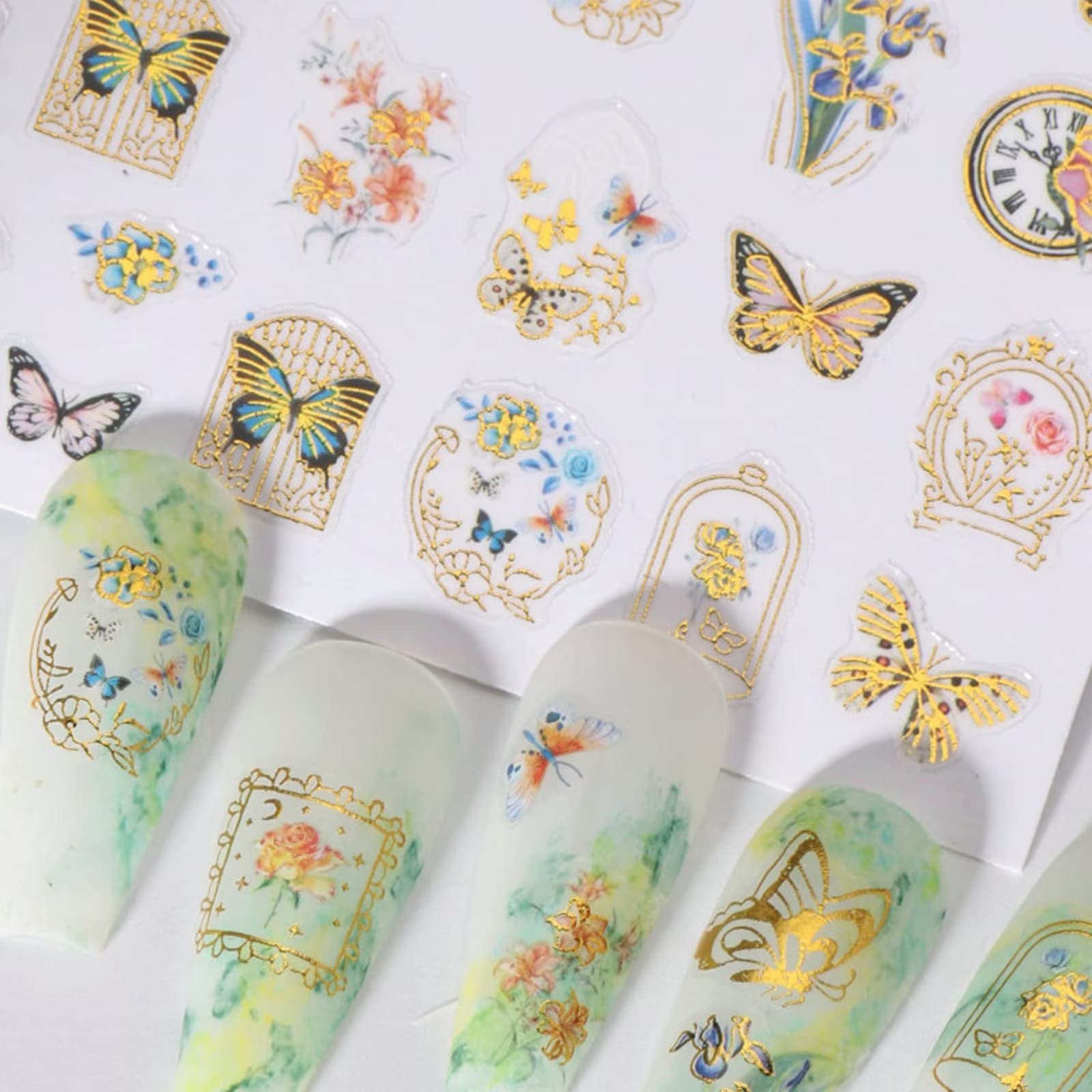 RUNRAYAY 8Pcs Floral Nail Art Stickers - Spring Summer 3D Self-Adhesive Nail Decals for Women, Girls & Kids | DIY Nail Design Decorations for Parties, Weddings & Everyday Wear