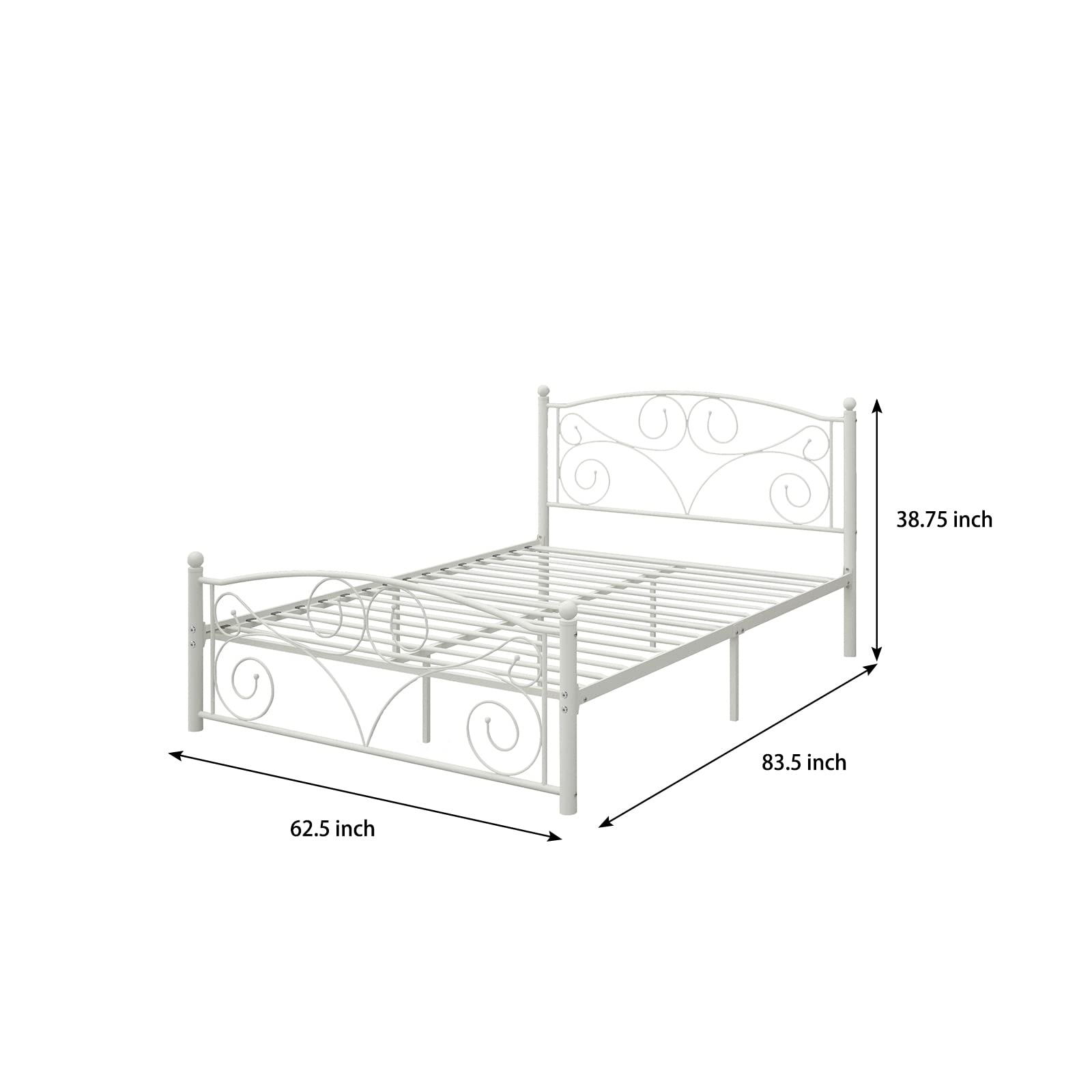 Queen Size White Metal Bed Frame with Headboard & Footboard - Sturdy Flower Design, Under Bed Storage, No Box Spring Needed - Easy Assembly for Bedroom, Guest Room, Dorm (Fits Standard Queen Mattress)