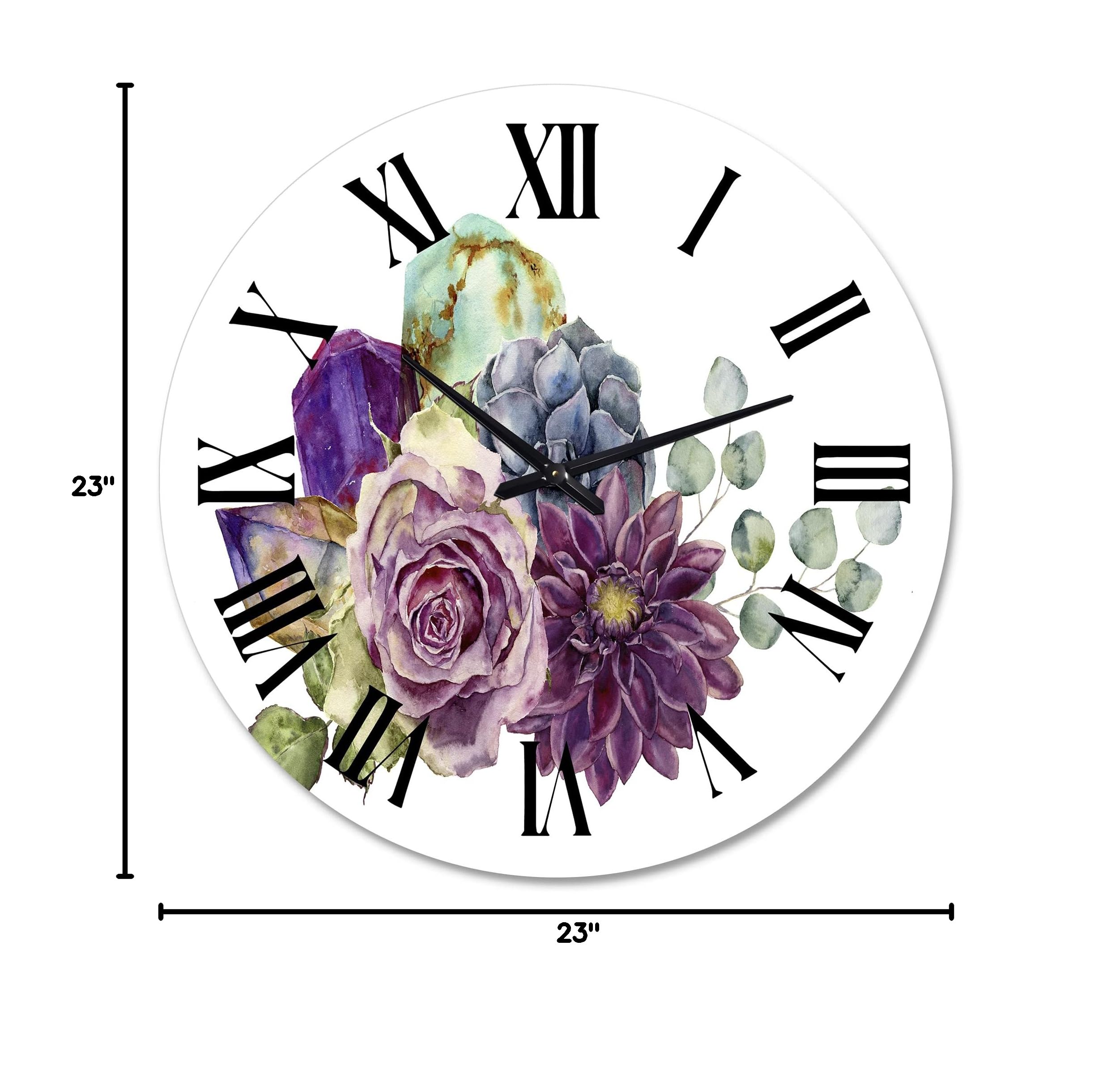 Large Floral Wall Clock with Succulents & Eucalyptus - Traditional Decorative Kitchen Clock for Home & Office Decor | Perfect for Farmhouse, Living Room, Bedroom, and Dining Area