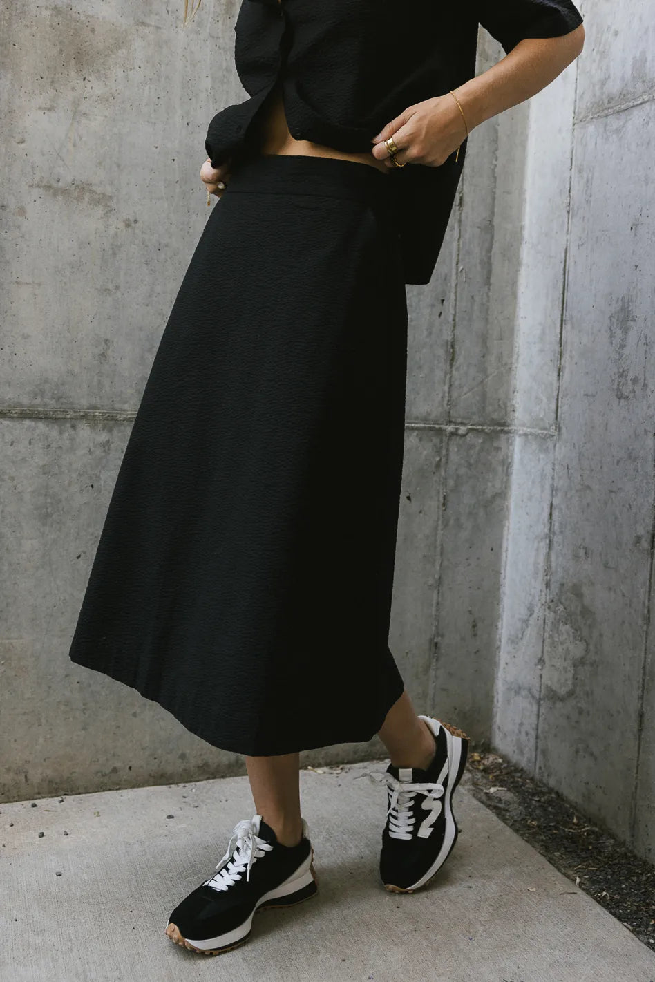 Stylish Mallory Textured Black Skirt for Women | Trendy A-Line Midi Skirt | Perfect for Office, Date Night & Casual Outfits | FINAL SALE
