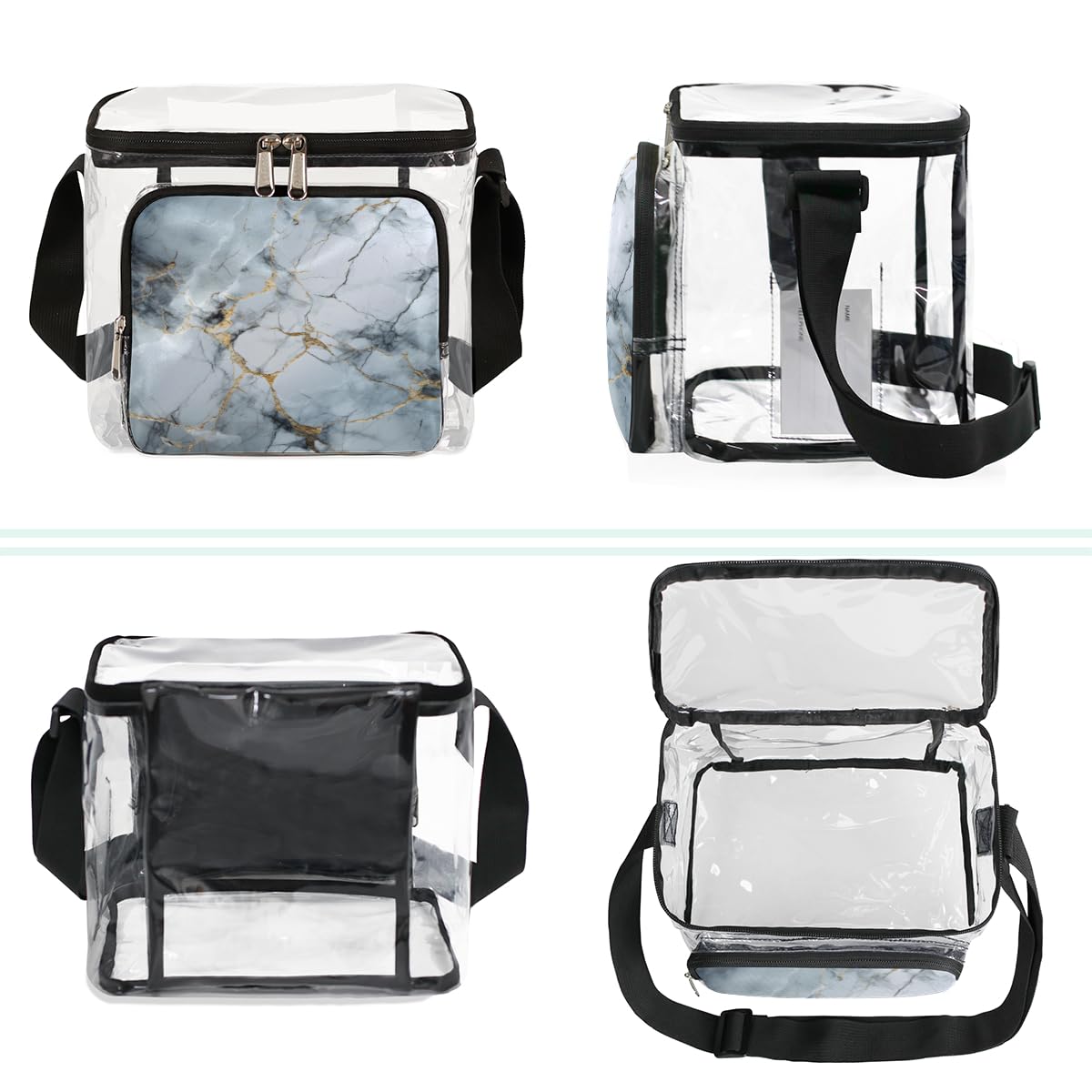GzLeyigou Clear Tote Bag with Gold Marble Design - Transparent Crossbody Shoulder Bag for Women, Fashionable Handbag for Outdoor, Travel, Picnic, Concerts & Sports Events | Stadium Approved Lunch Bag | Waterproof & Durable