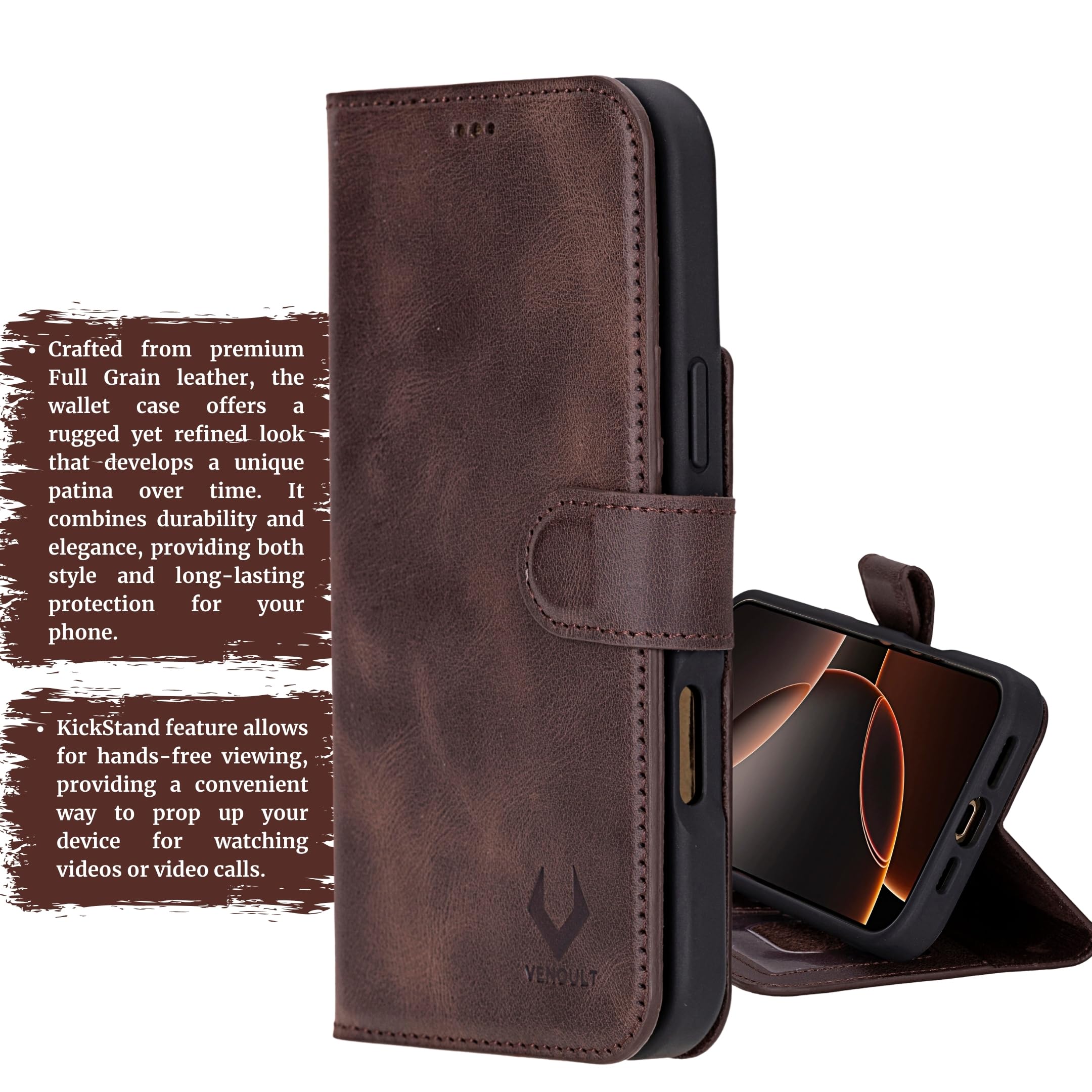 VENOULT Genuine Leather Wallet Case for iPhone 16 Pro MAX 6.9