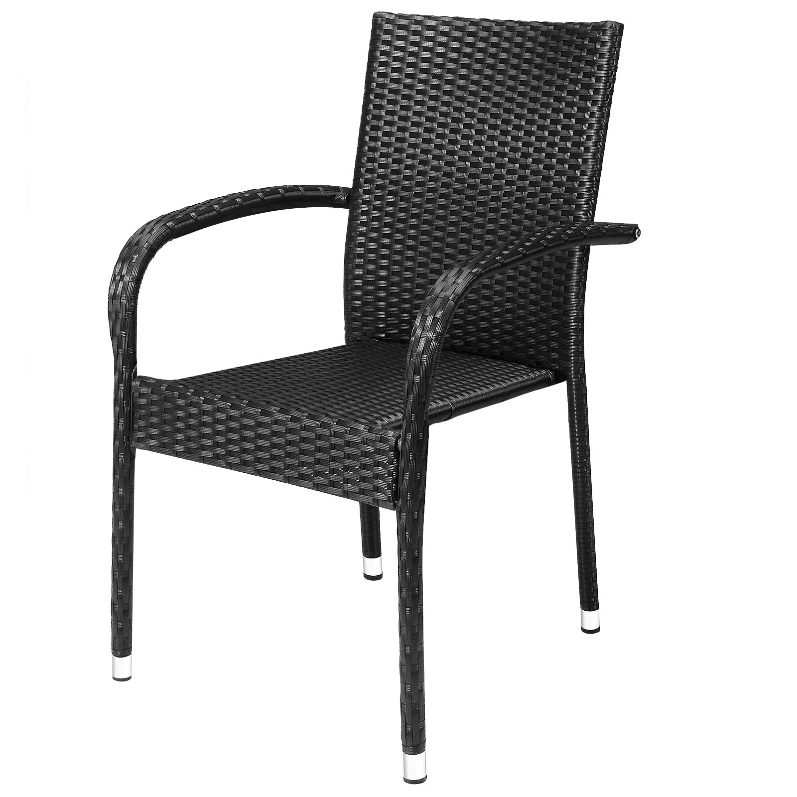 CASARIA® 8-Piece Outdoor Garden Chair Set - Weather-Resistant Poly Rattan Stackable Lightweight Armchairs for Patio, Balcony, Poolside & Backyard - Black